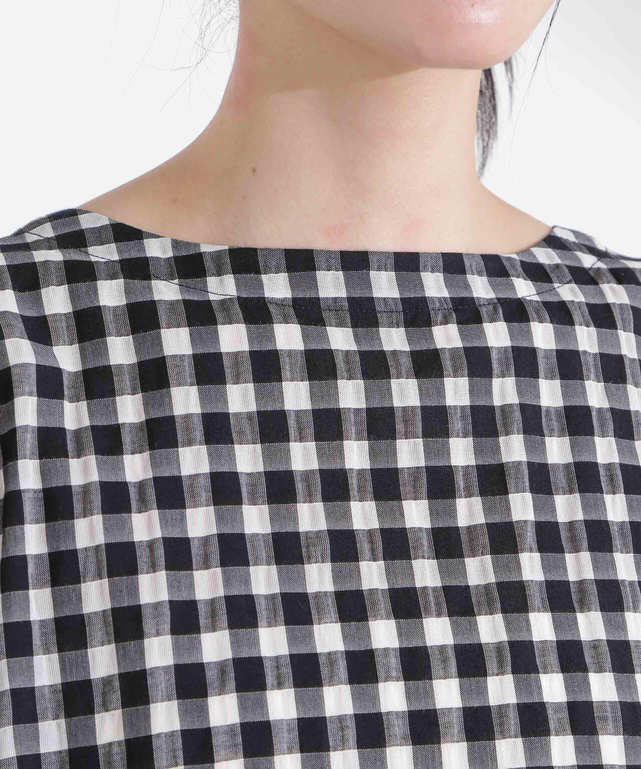 シアーチェックバックオープンバルーンブラウス 6695120314