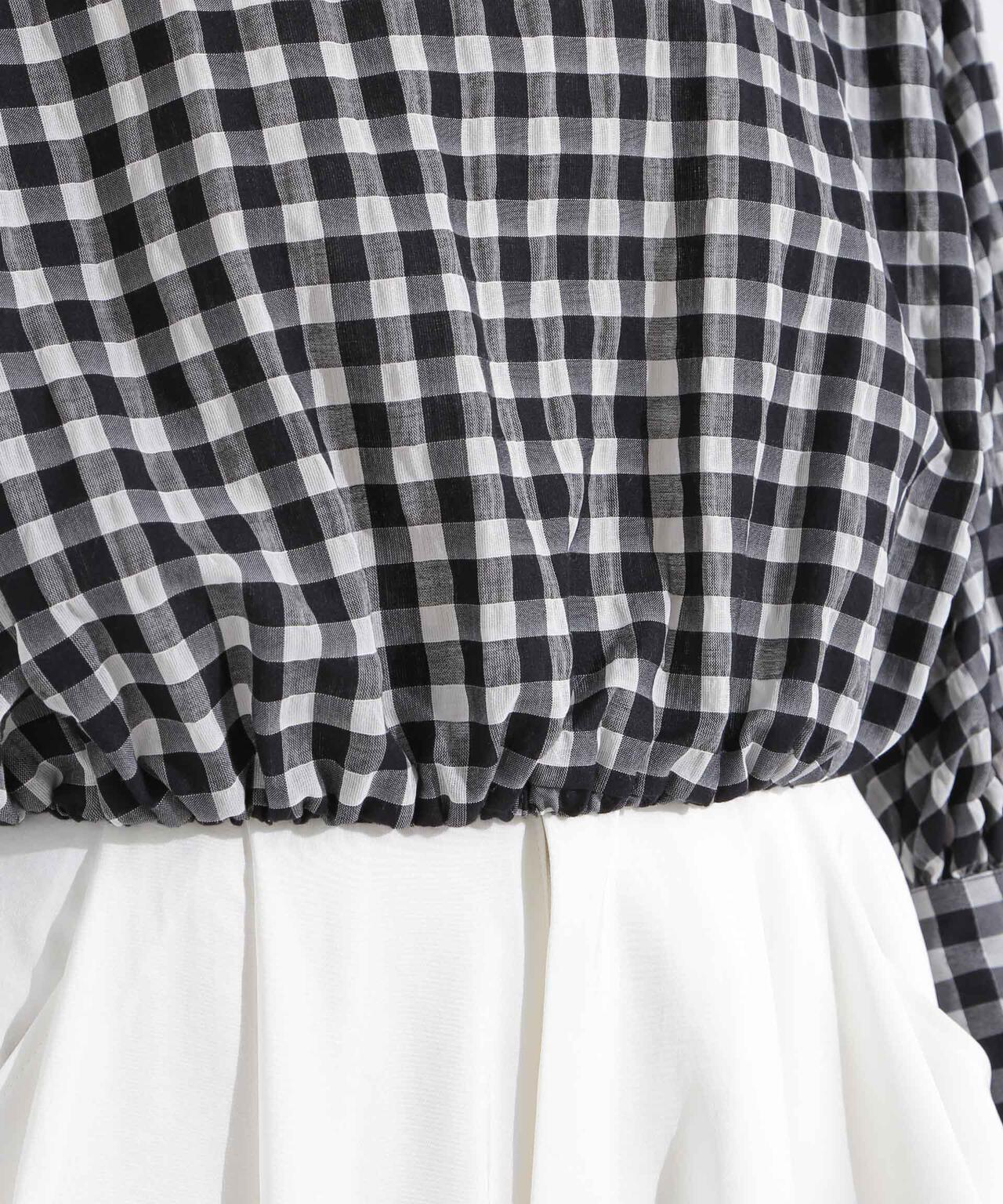シアーチェックバックオープンバルーンブラウス 6695120314
