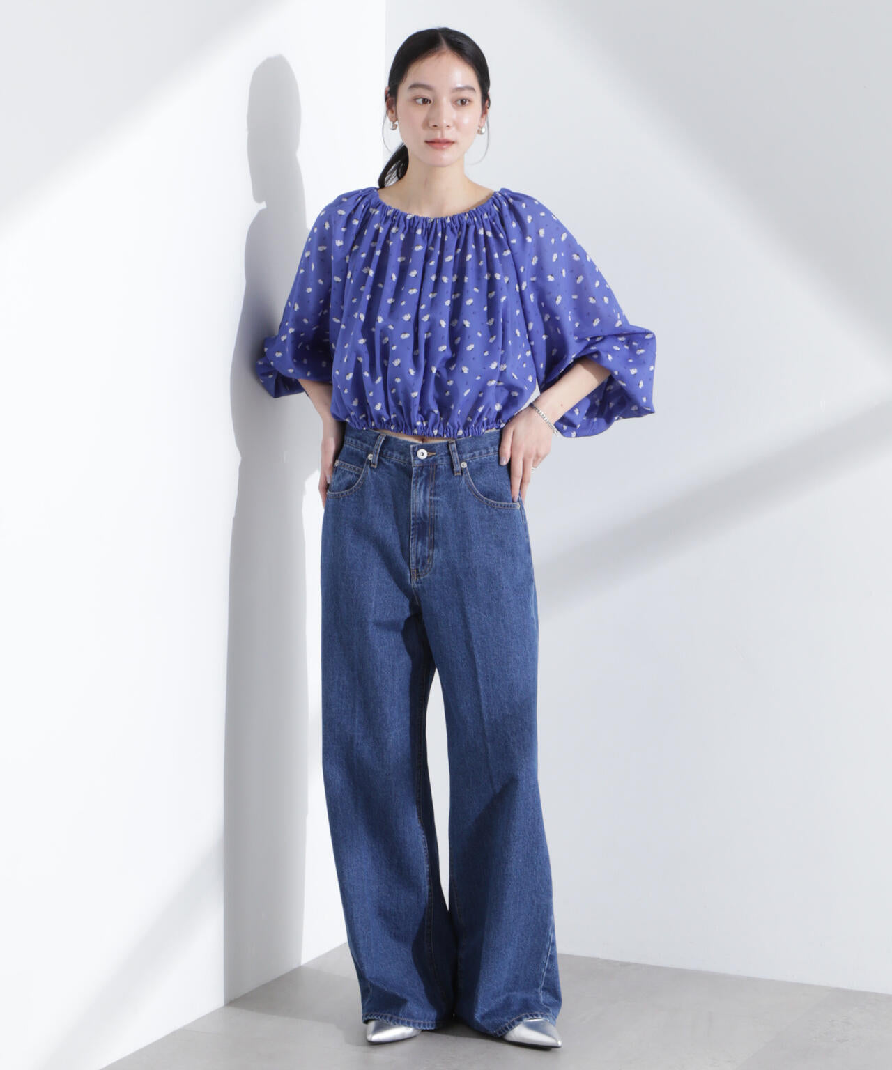 フラワープリントギャザーバルーンブラウス 6695120318