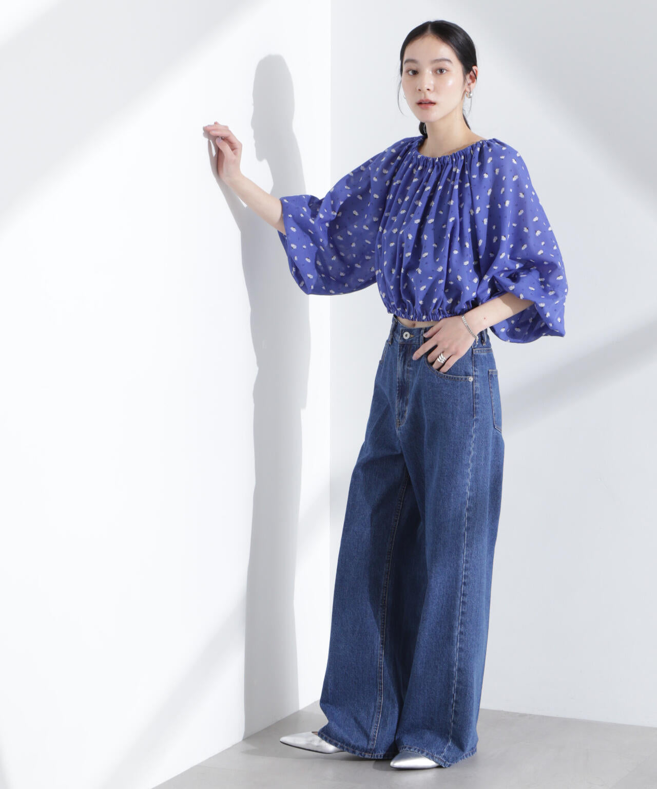 フラワープリントギャザーバルーンブラウス 6695120318