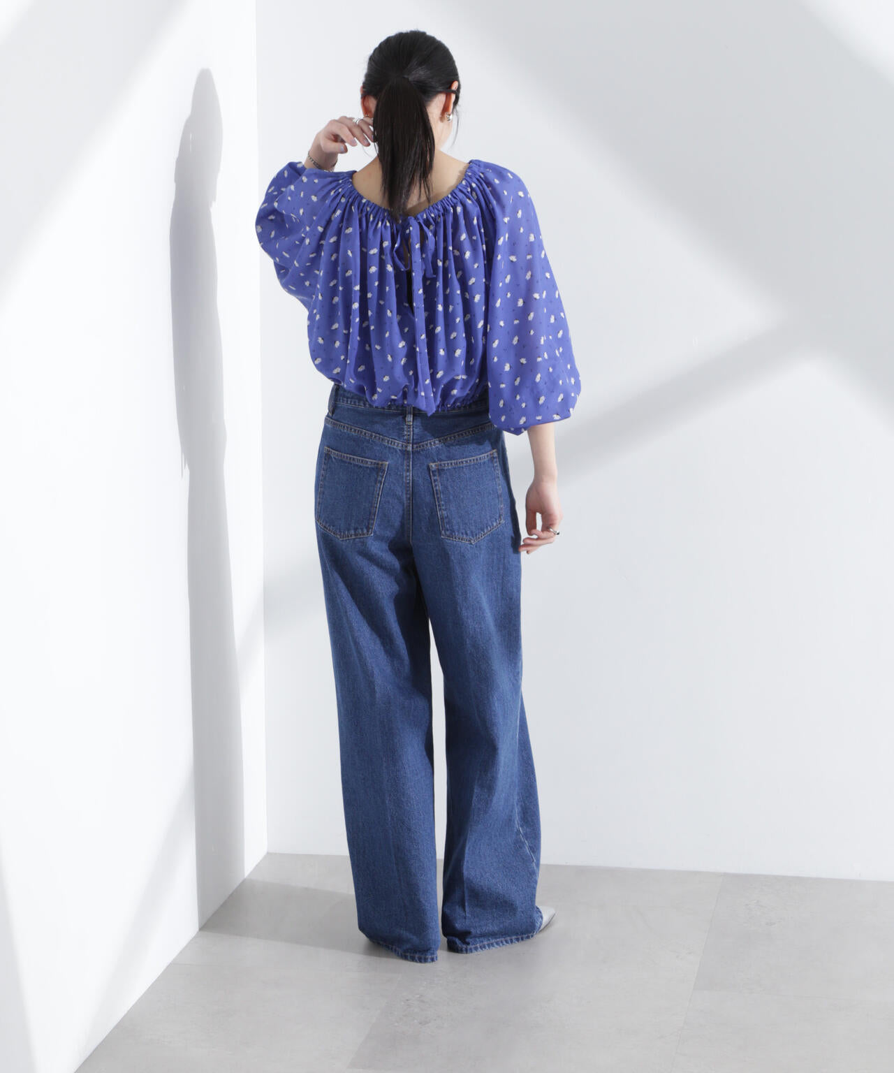 フラワープリントギャザーバルーンブラウス 6695120318