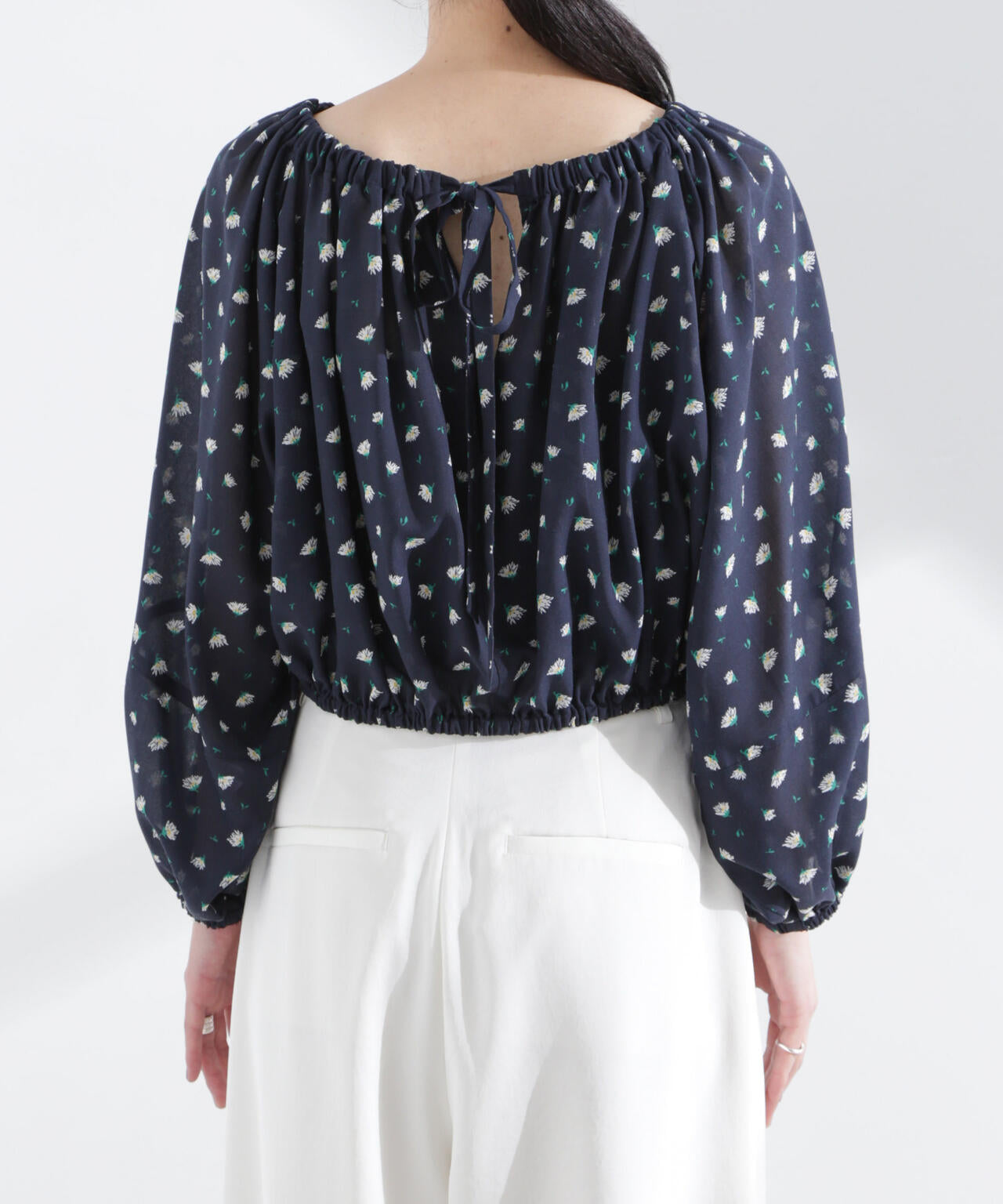 フラワープリントギャザーバルーンブラウス 6695120318