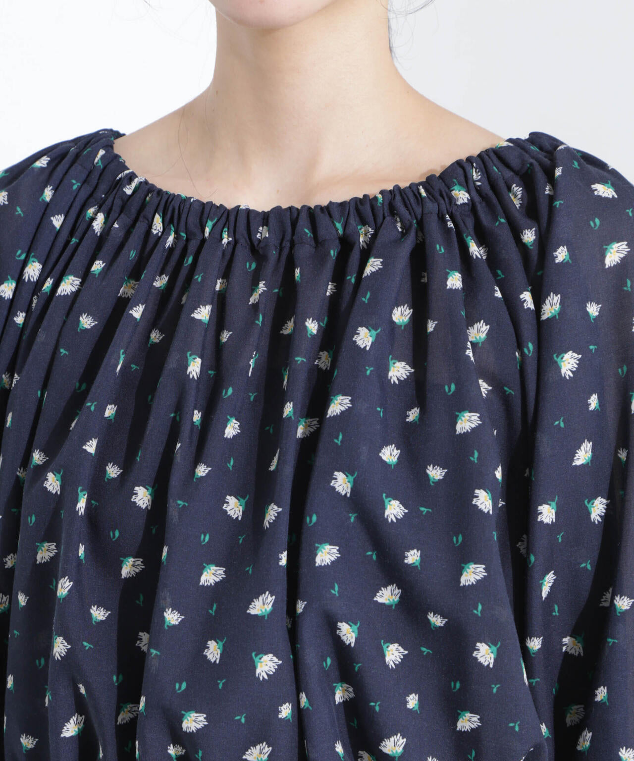 フラワープリントギャザーバルーンブラウス 6695120318