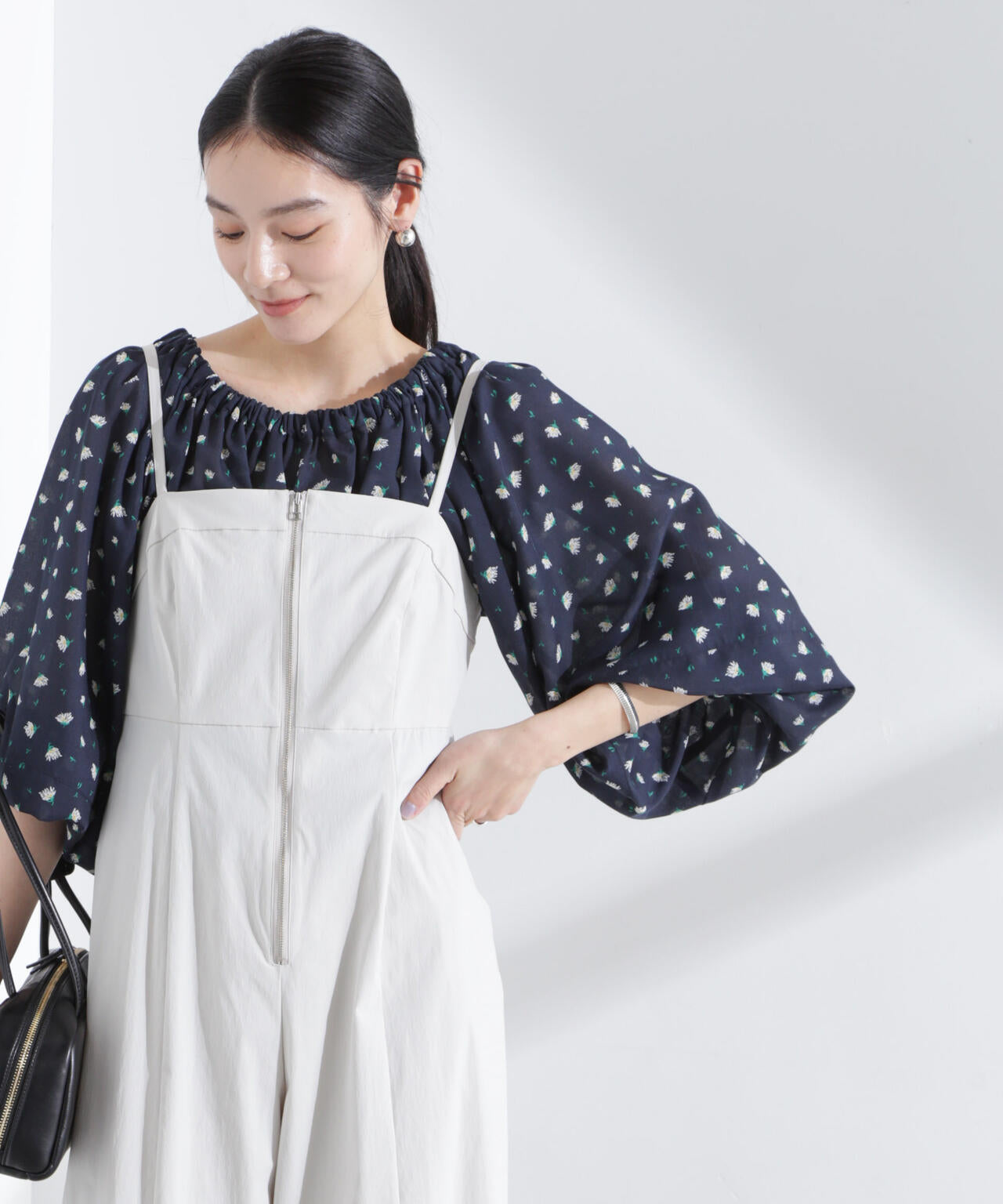 フラワープリントギャザーバルーンブラウス 6695120318