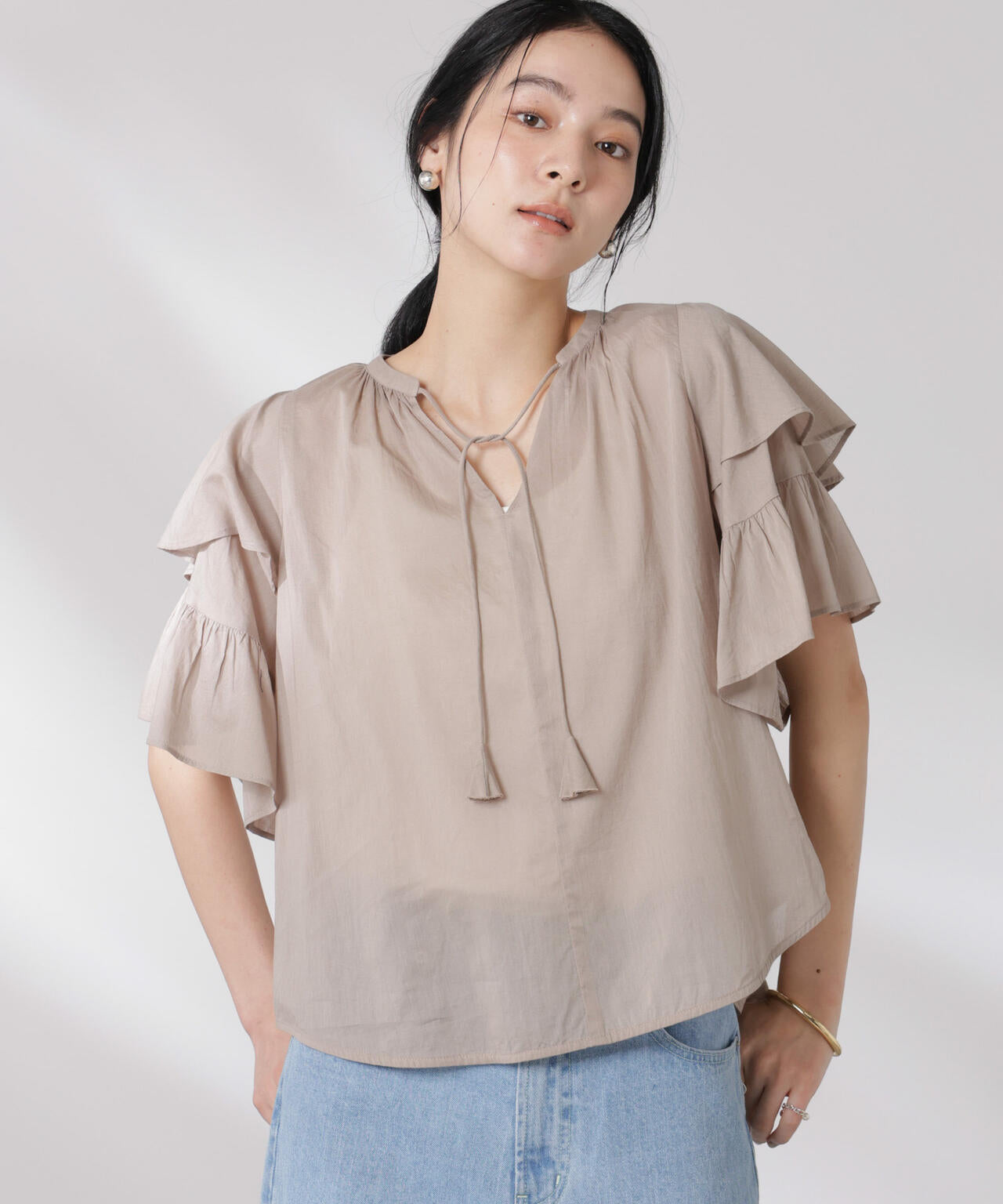 made in india コットンフリルスリーブブラウス 6695121300