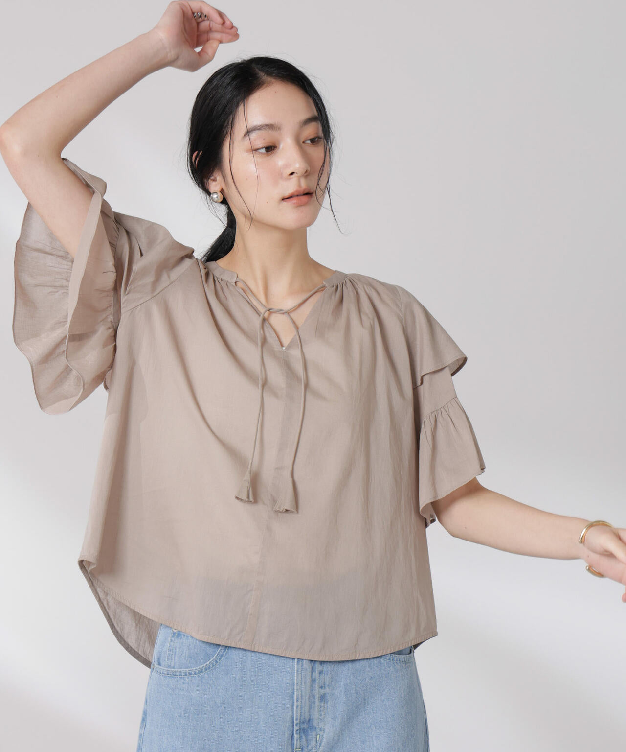 made in india コットンフリルスリーブブラウス 6695121300