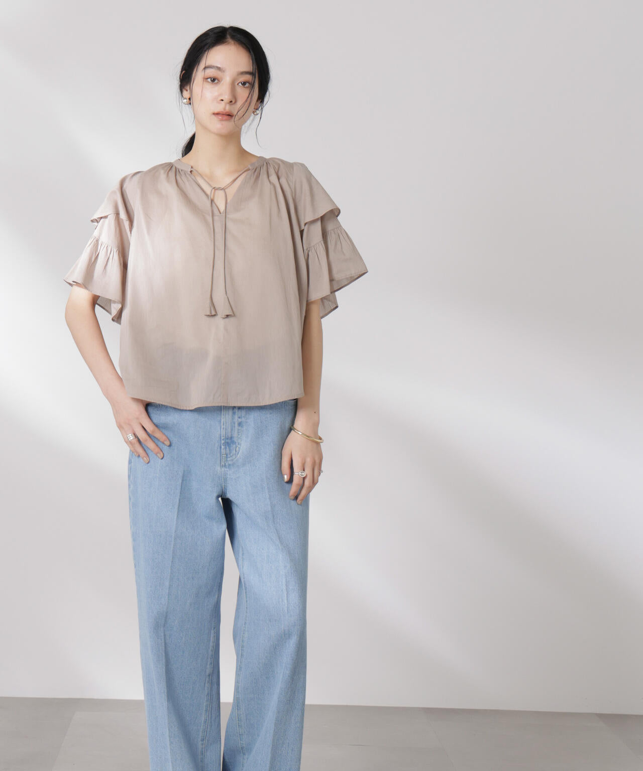 made in india コットンフリルスリーブブラウス 6695121300