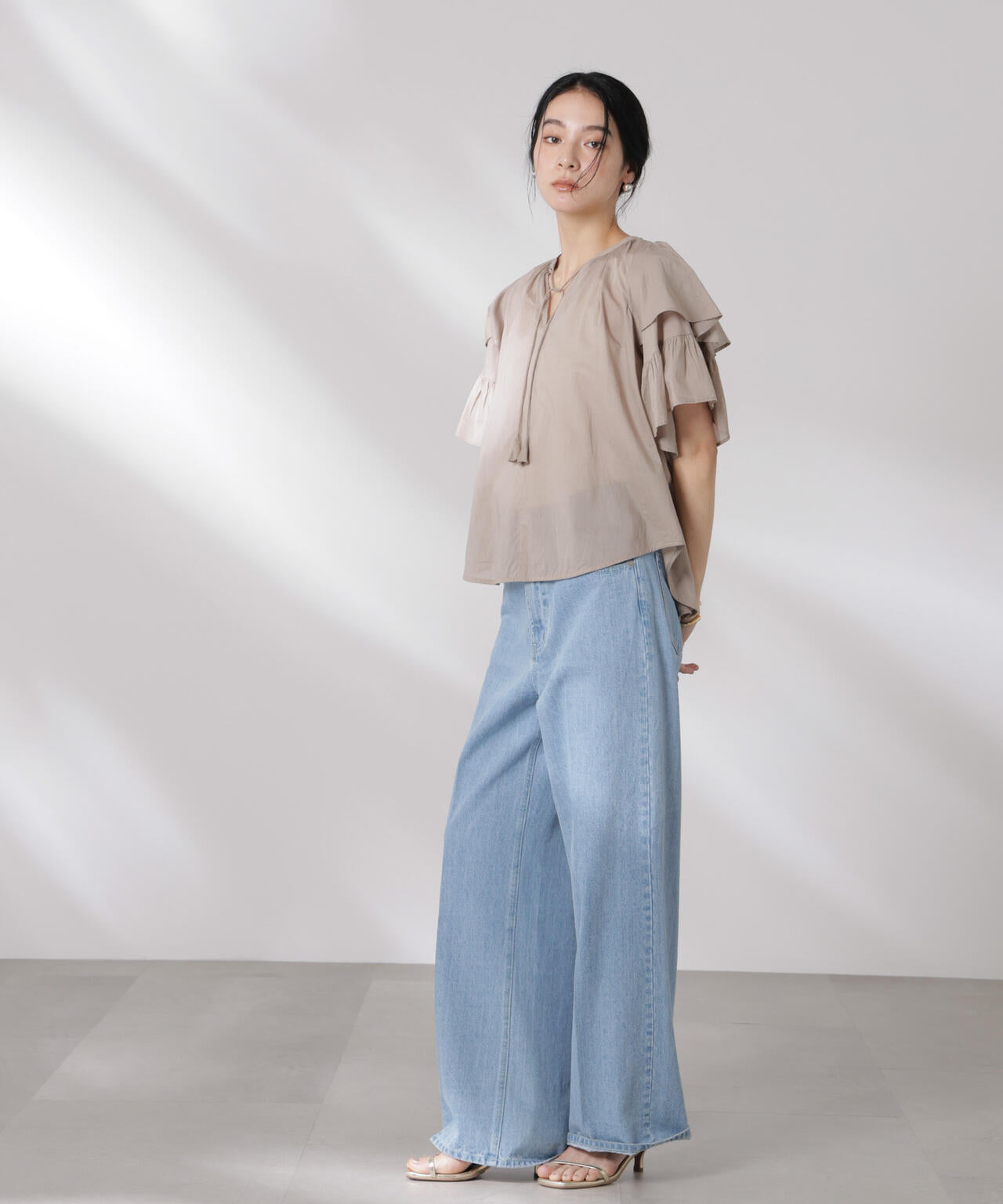 made in india コットンフリルスリーブブラウス 6695121300