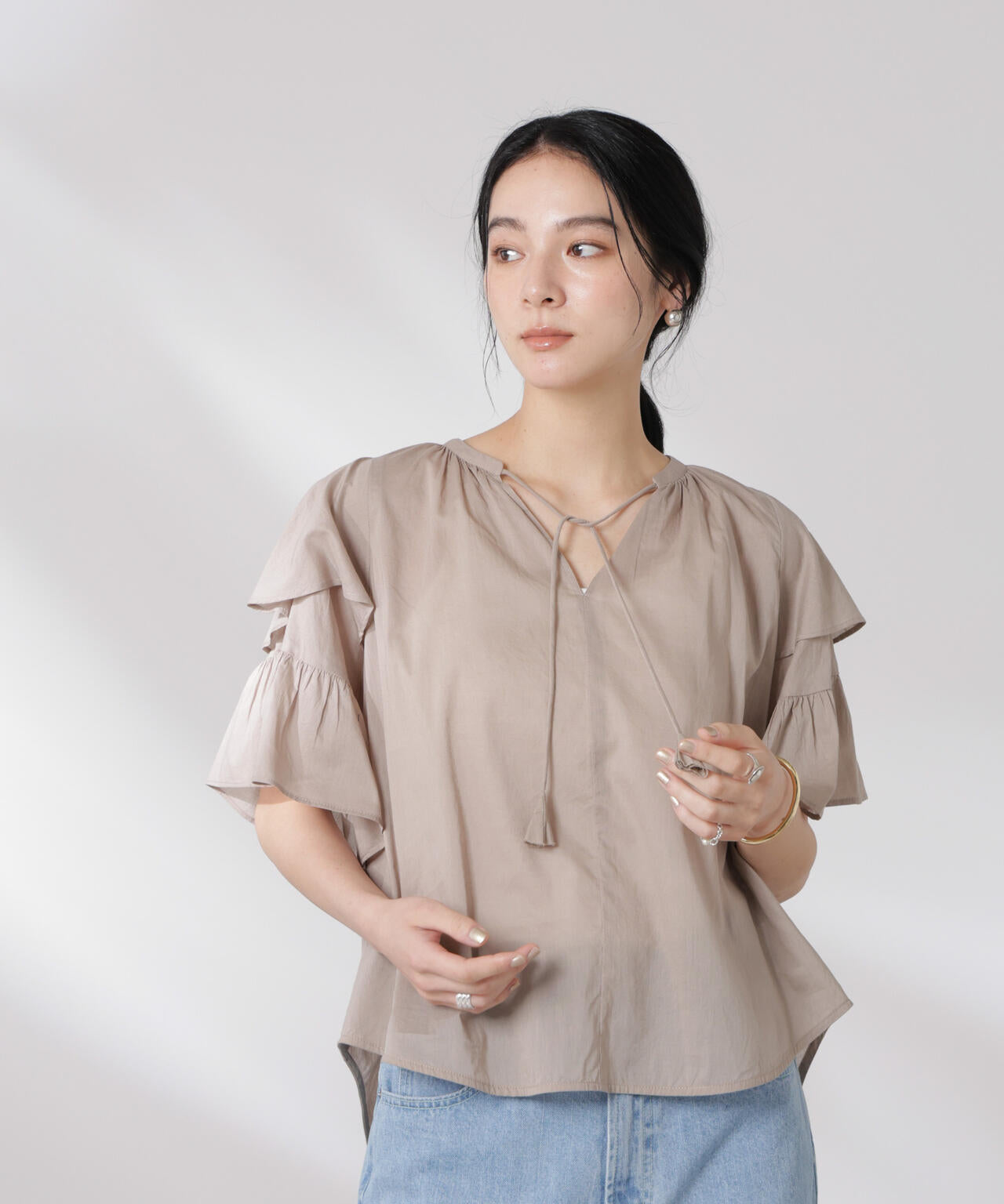 made in india コットンフリルスリーブブラウス 6695121300