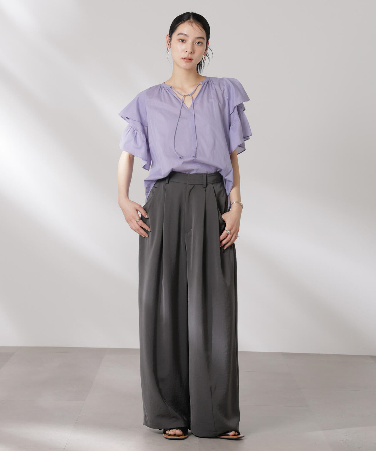 made in india コットンフリルスリーブブラウス 6695121300