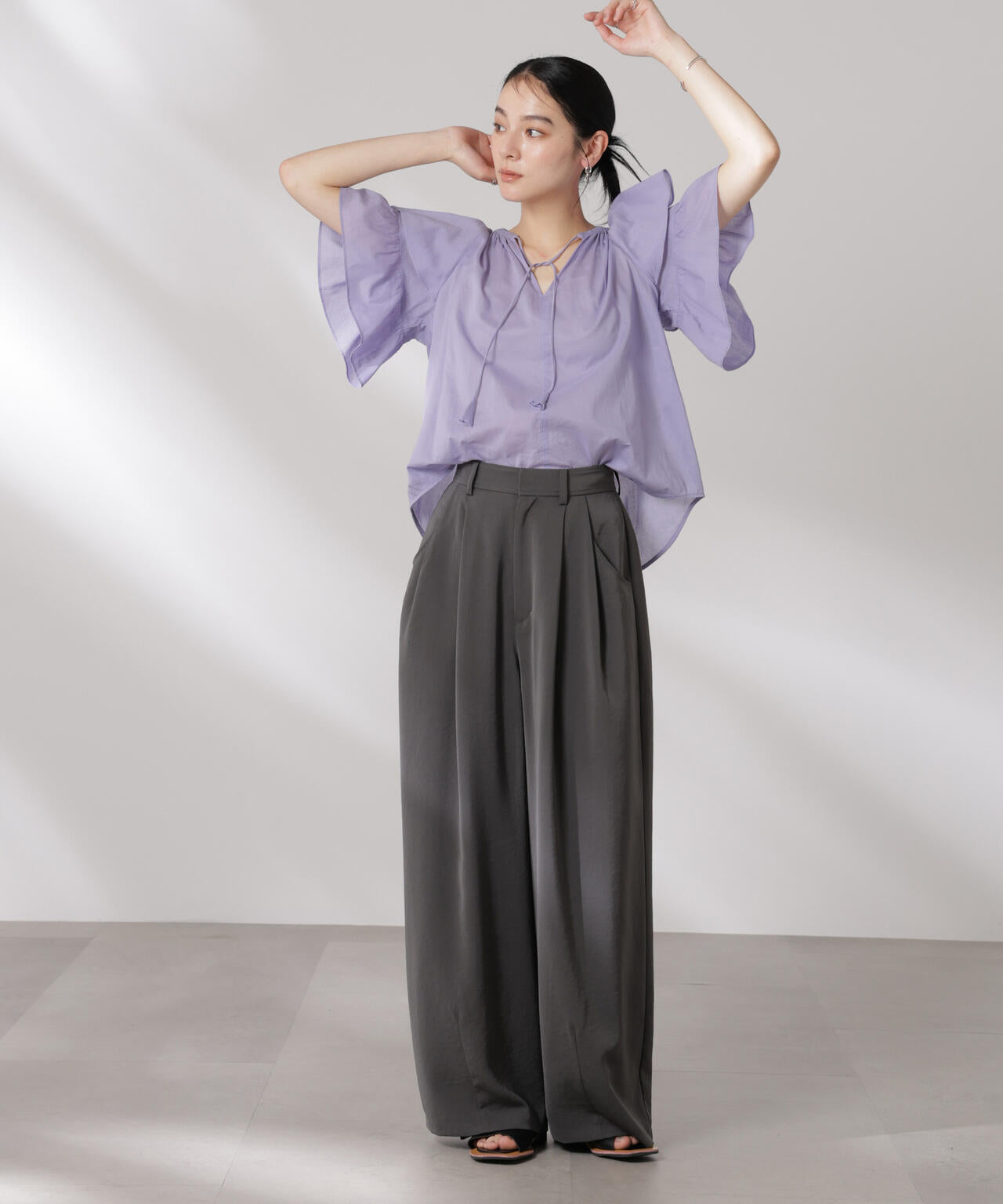 made in india コットンフリルスリーブブラウス 6695121300