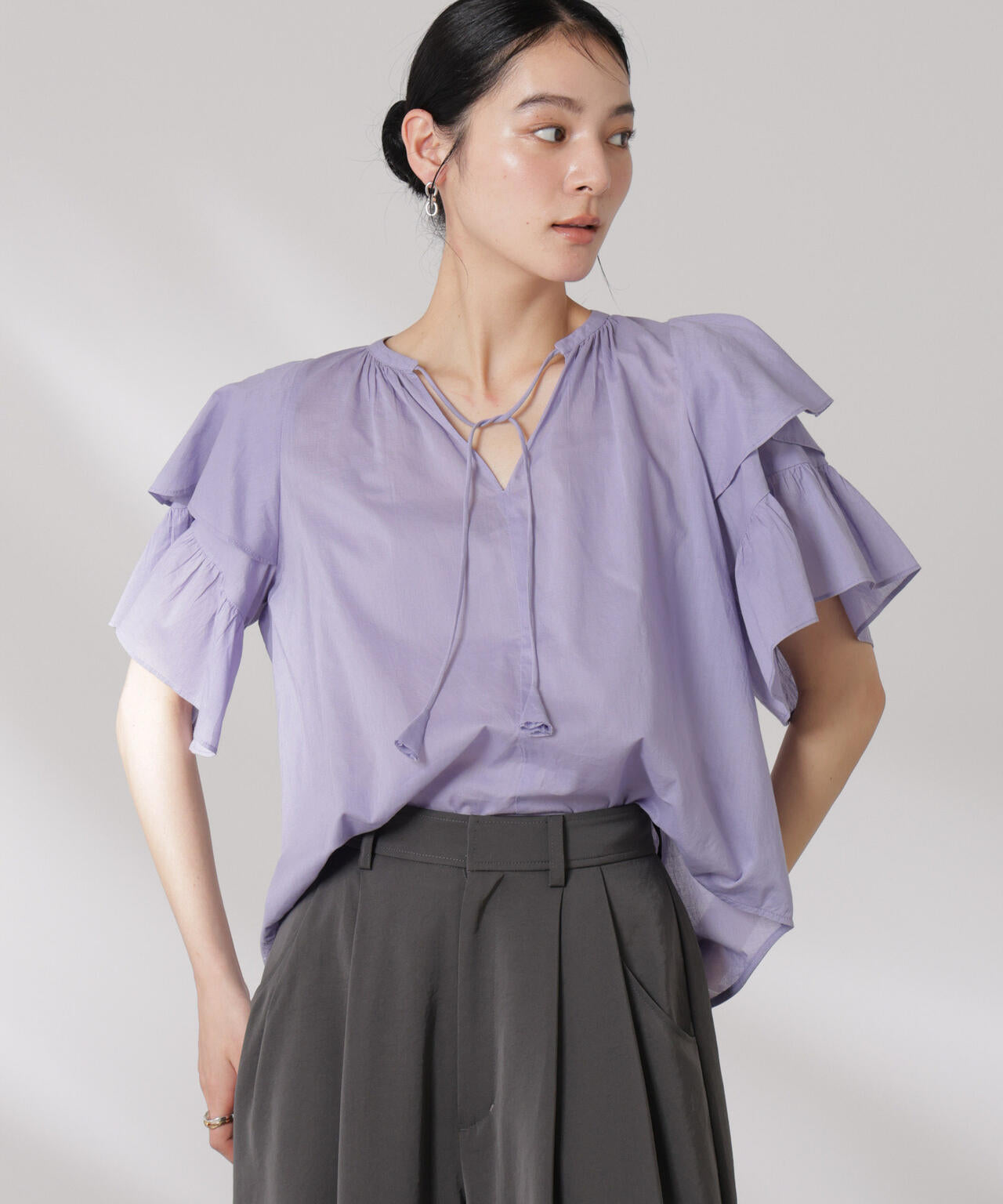 made in india コットンフリルスリーブブラウス 6695121300