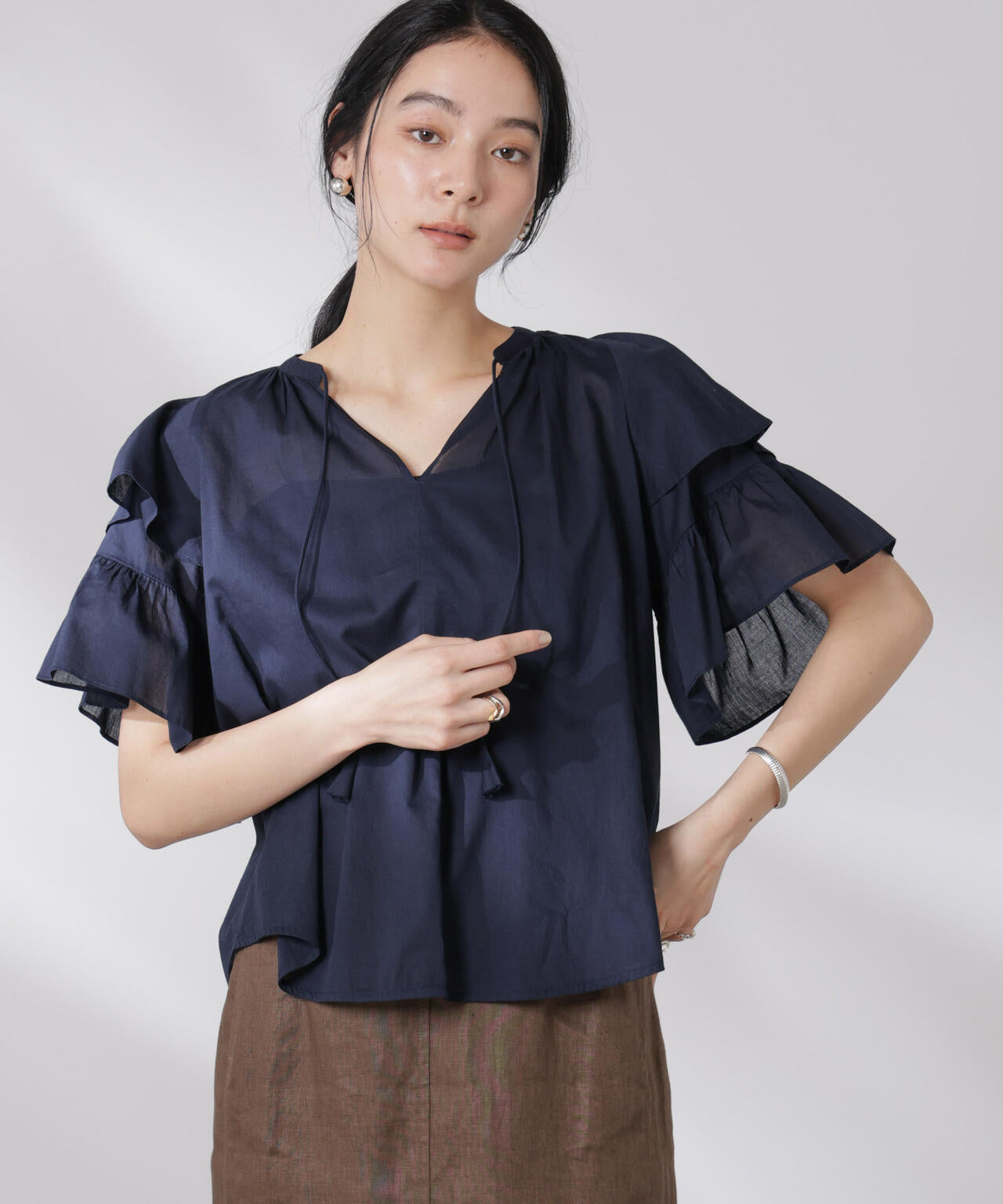 made in india コットンフリルスリーブブラウス 6695121300