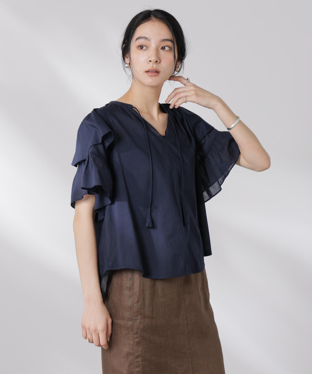 made in india コットンフリルスリーブブラウス 6695121300