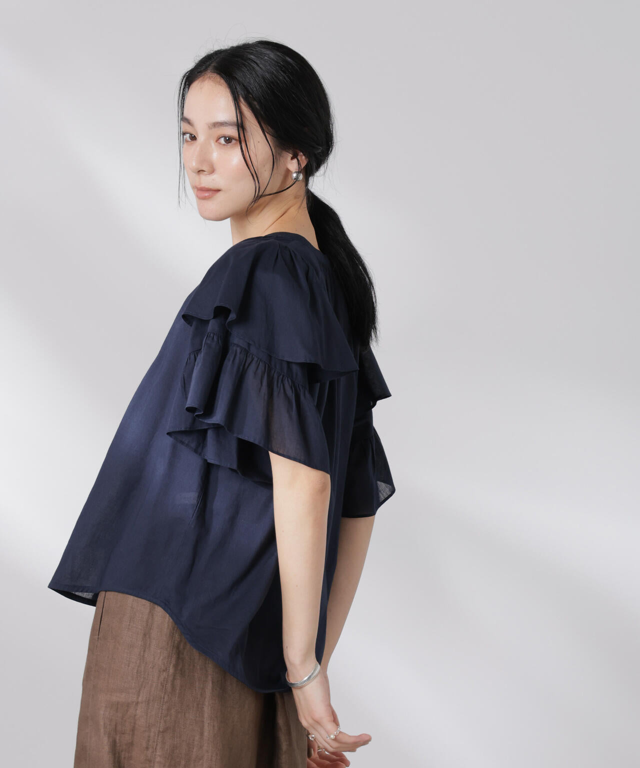 made in india コットンフリルスリーブブラウス 6695121300