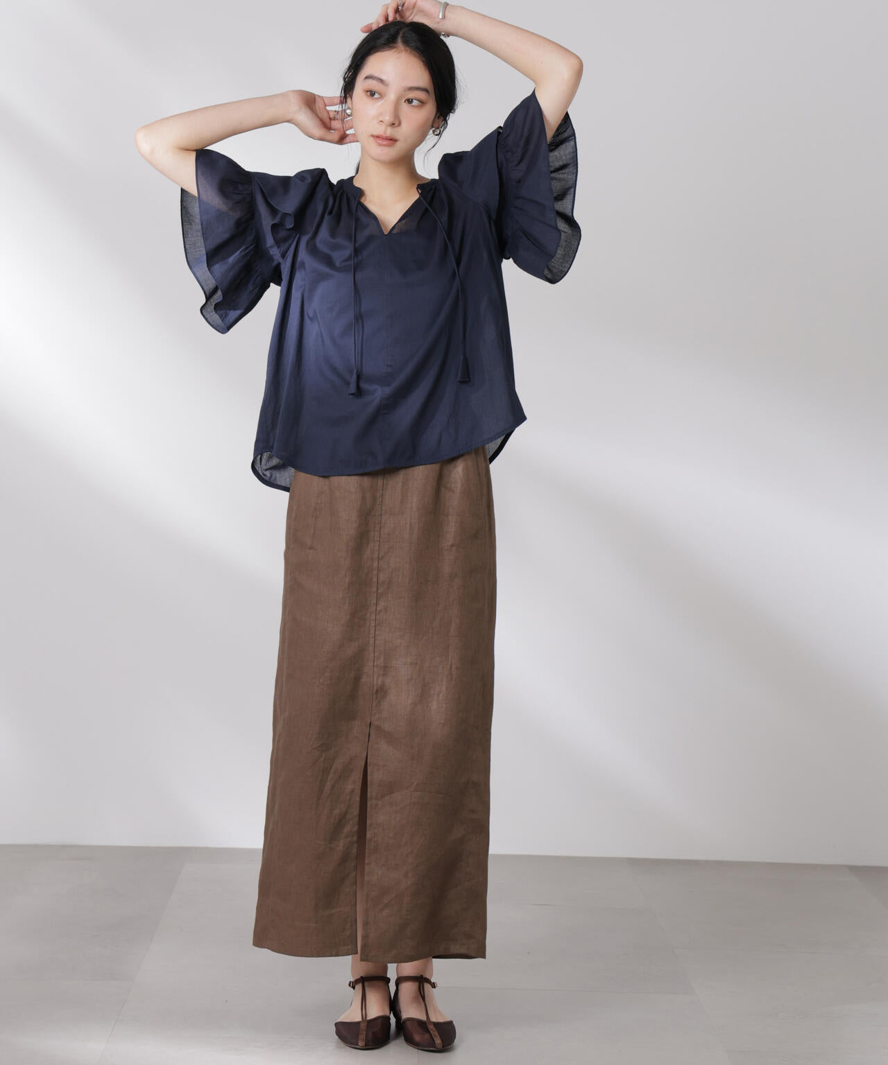 made in india コットンフリルスリーブブラウス 6695121300