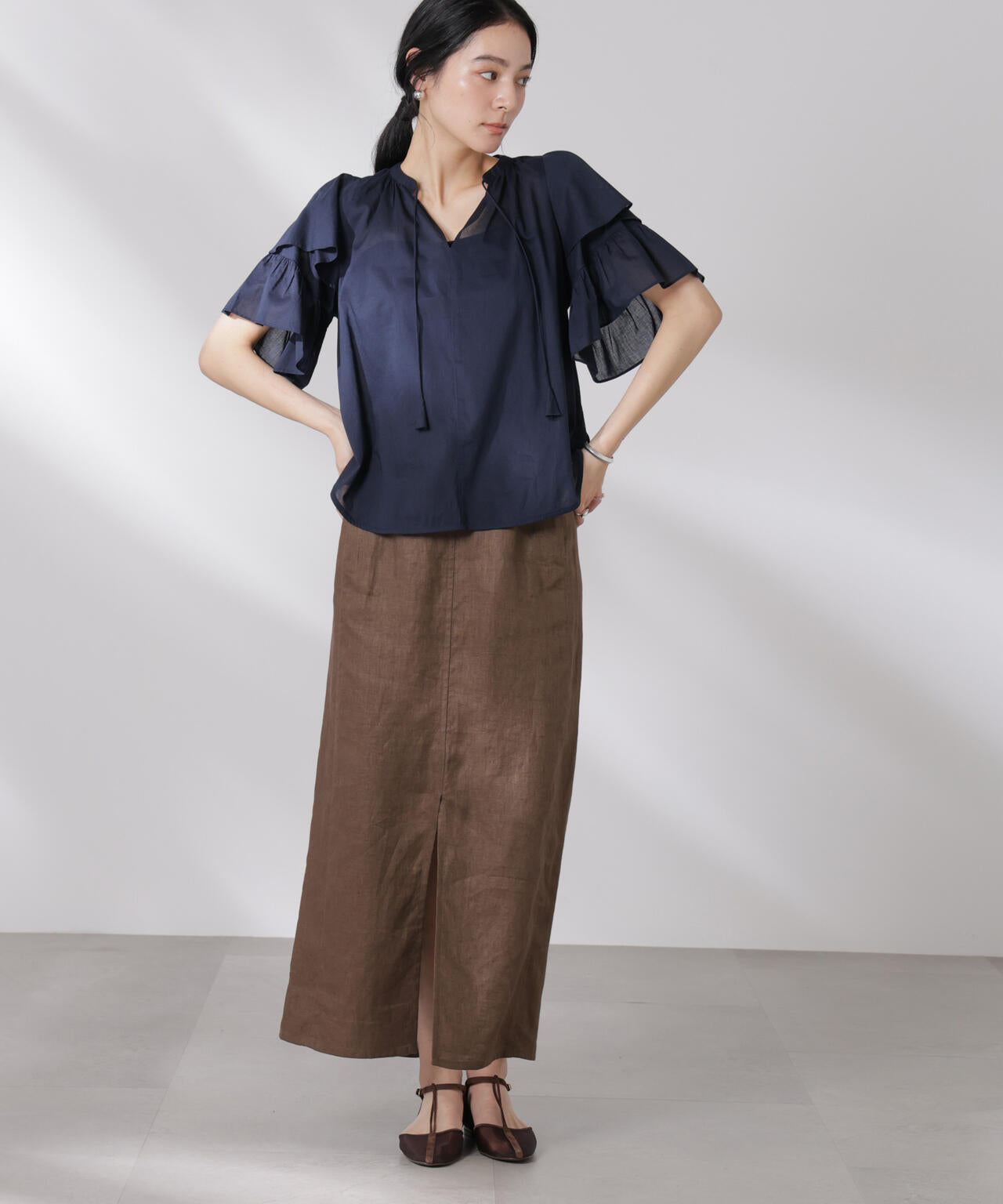 made in india コットンフリルスリーブブラウス 6695121300