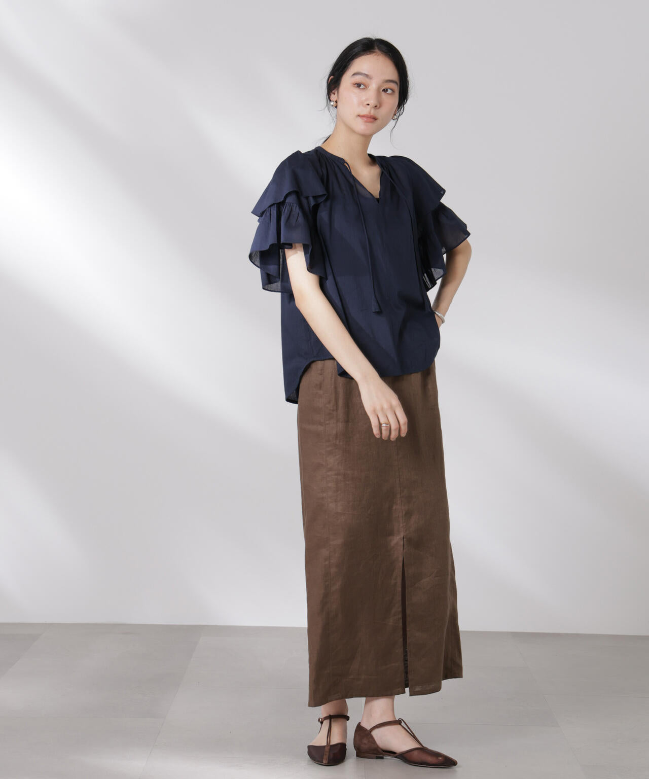 made in india コットンフリルスリーブブラウス 6695121300