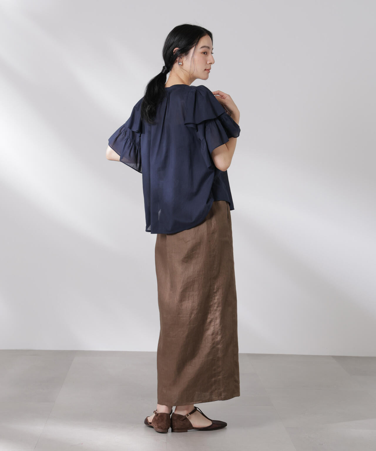 made in india コットンフリルスリーブブラウス 6695121300