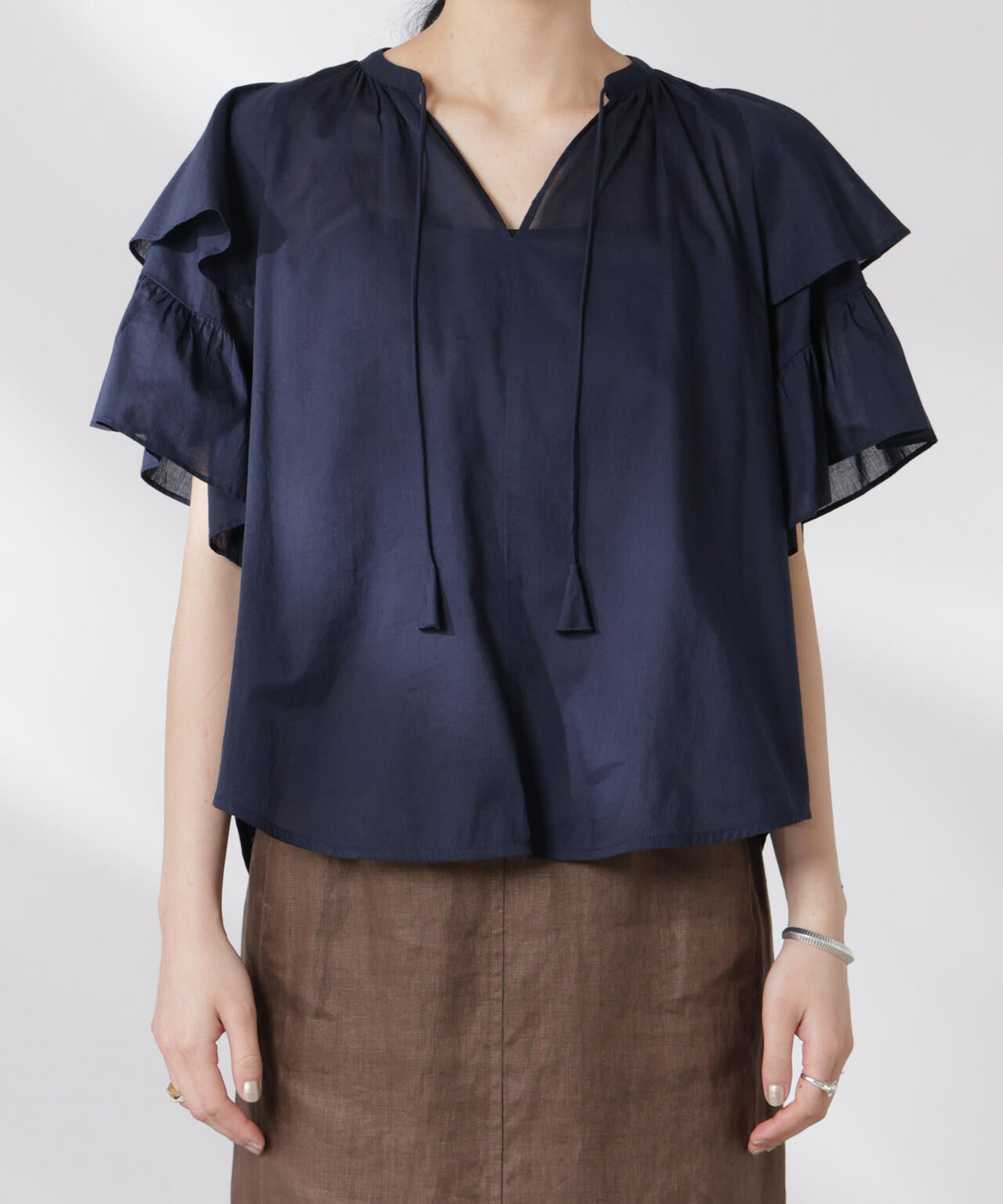 made in india コットンフリルスリーブブラウス 6695121300