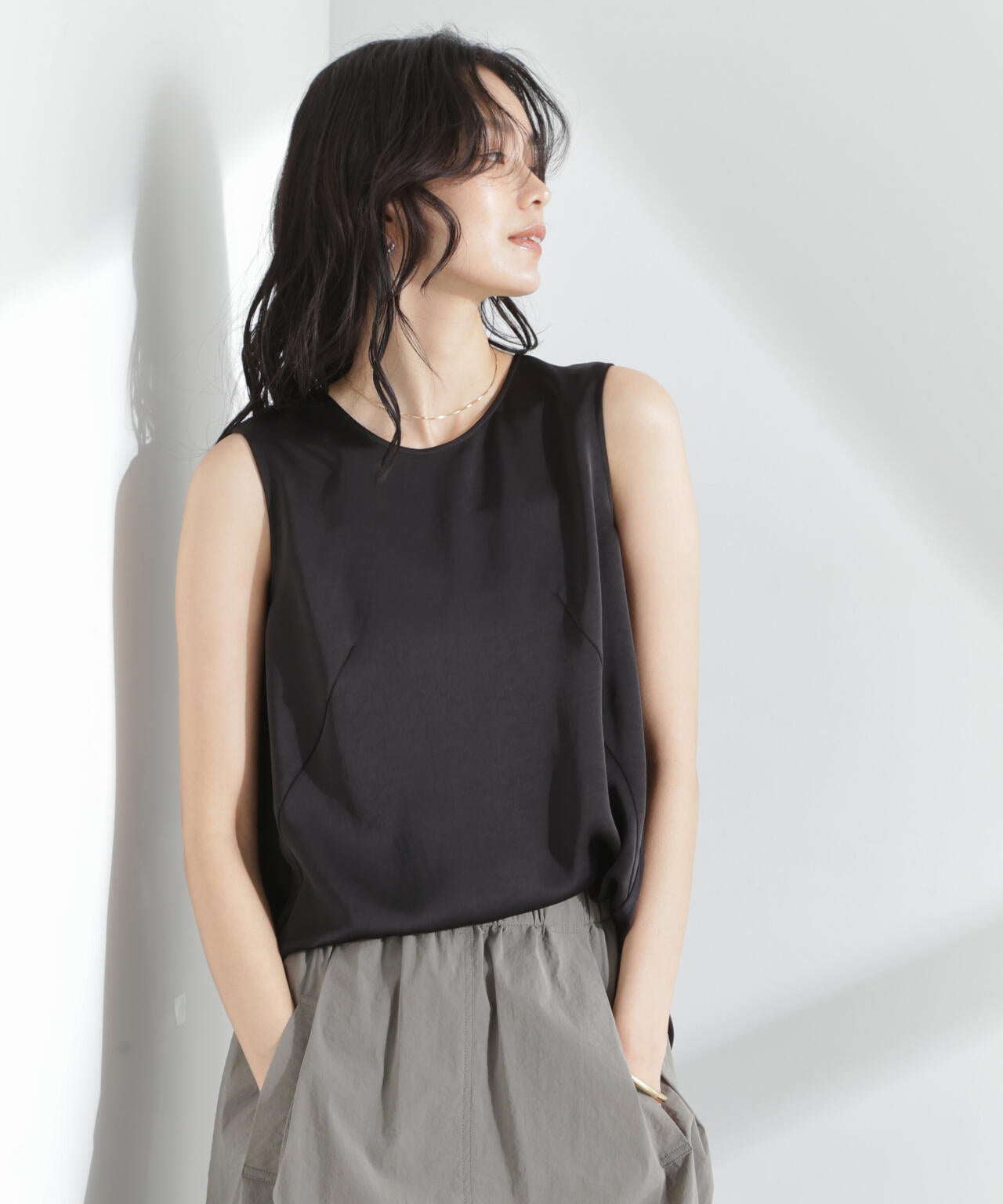 ダブルサテンノースリーブトップス 6695121312