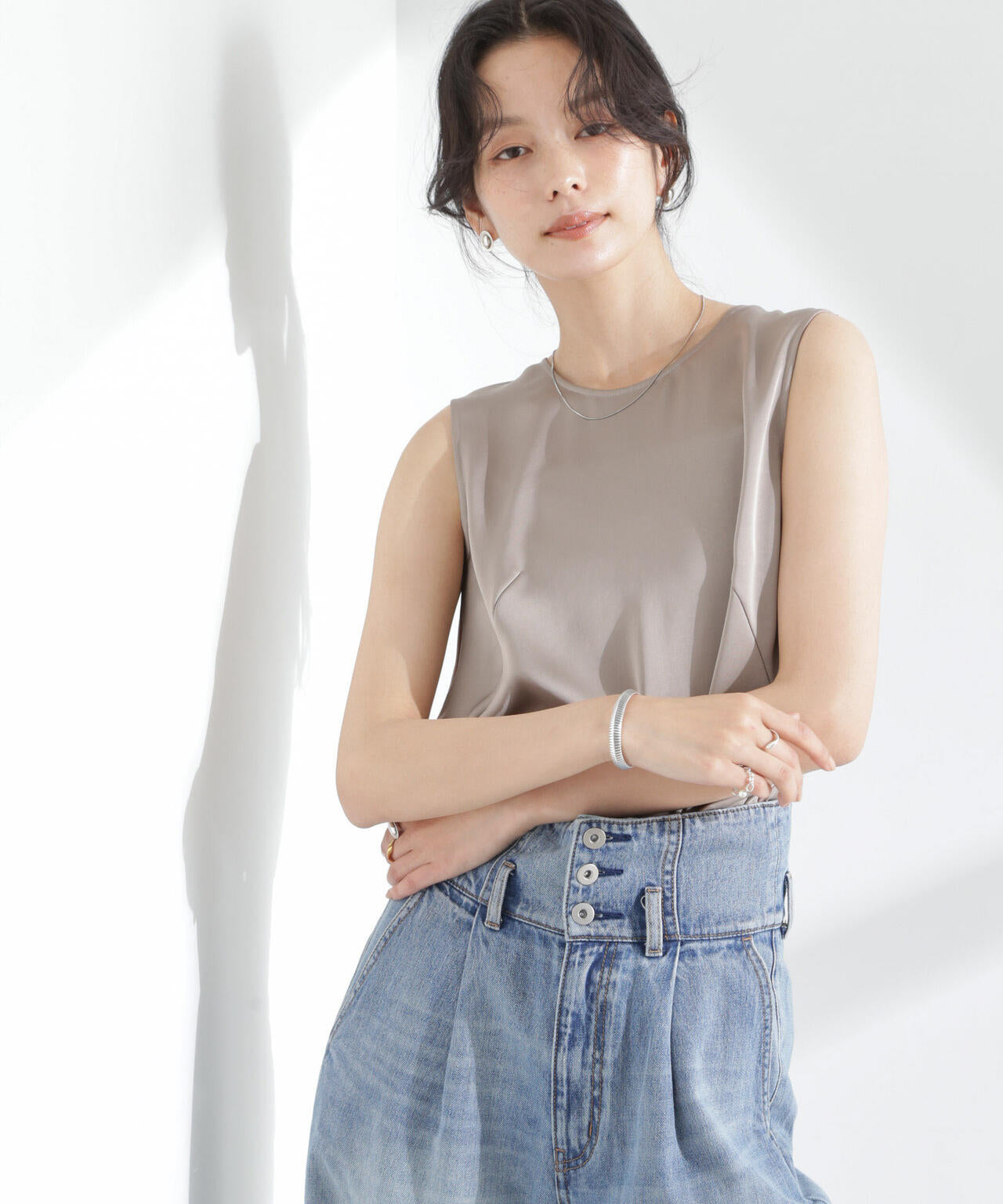 ダブルサテンノースリーブトップス 6695121312