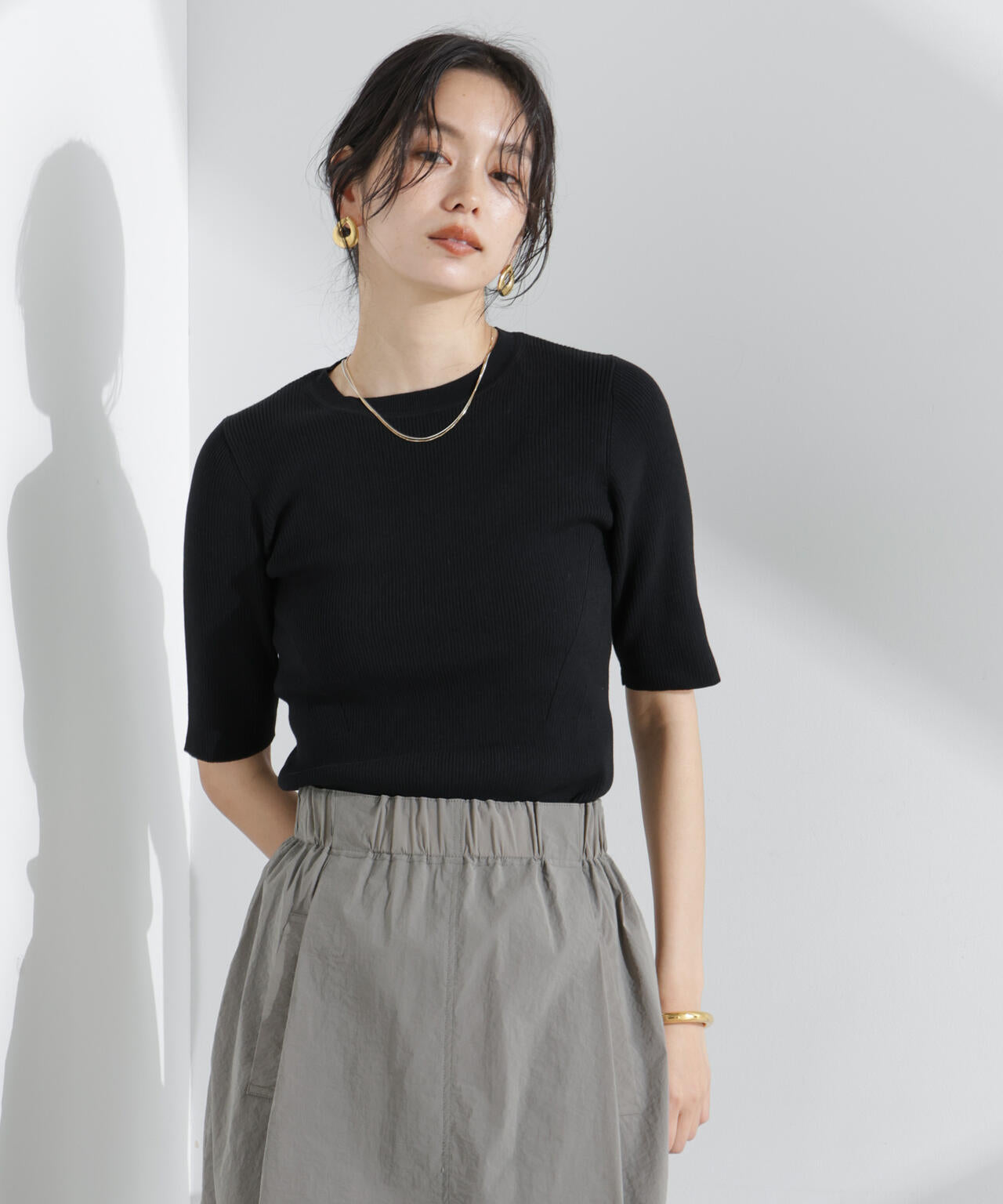 ウォッシャブルハイツイスト五分袖リブニット 6695122309