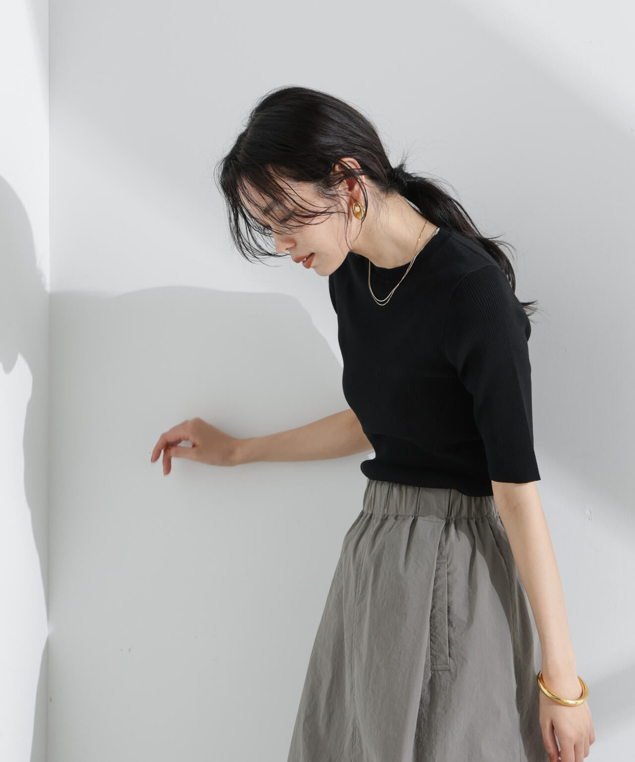 ウォッシャブルハイツイスト五分袖リブニット 6695122309