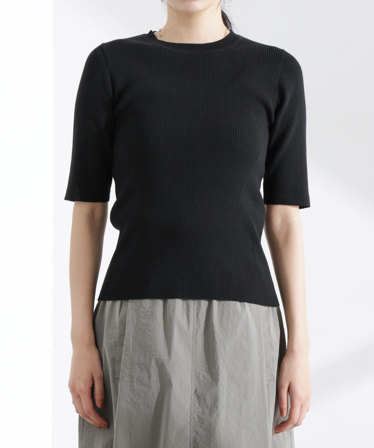 ウォッシャブルハイツイスト五分袖リブニット 6695122309