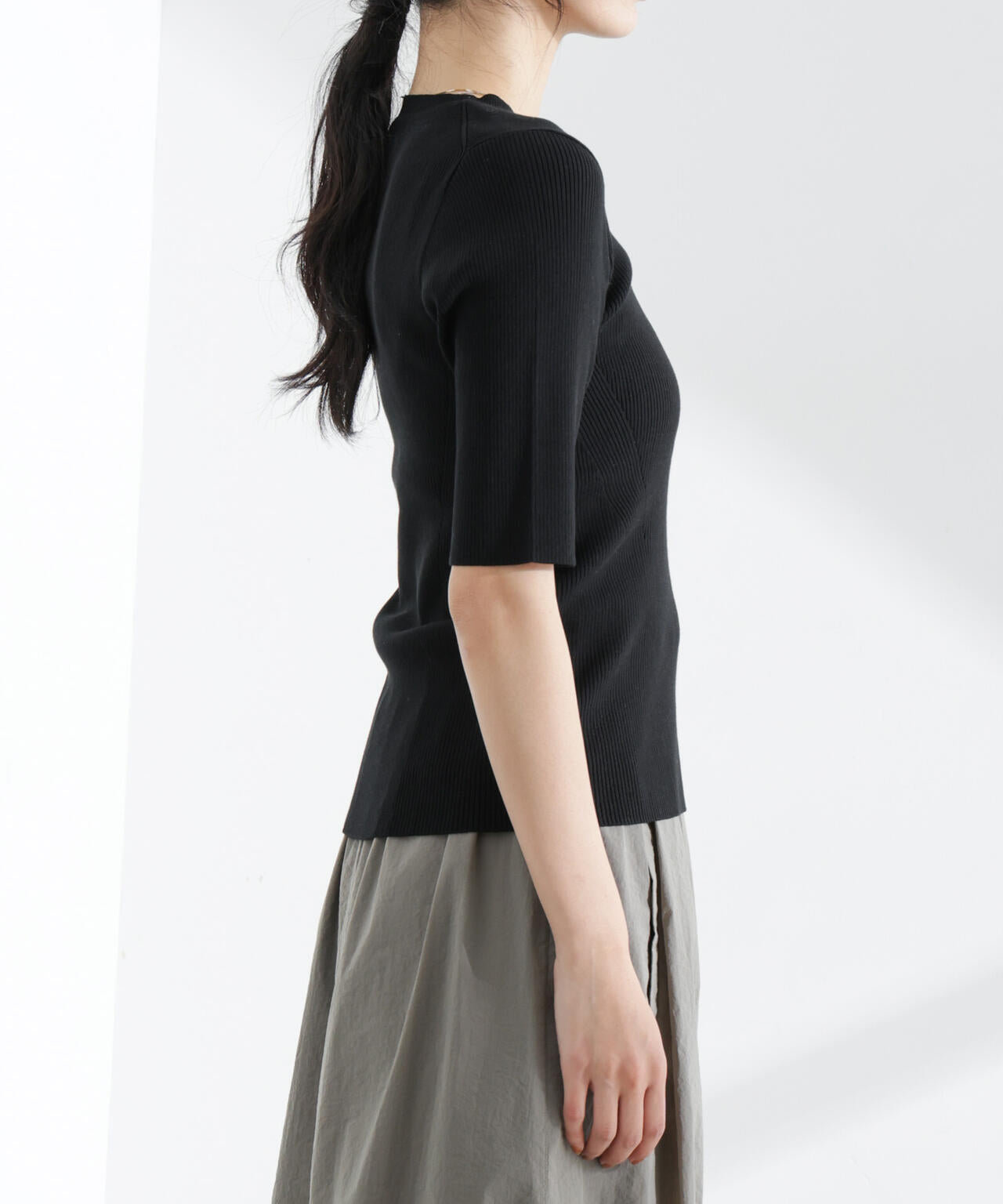 ウォッシャブルハイツイスト五分袖リブニット 6695122309