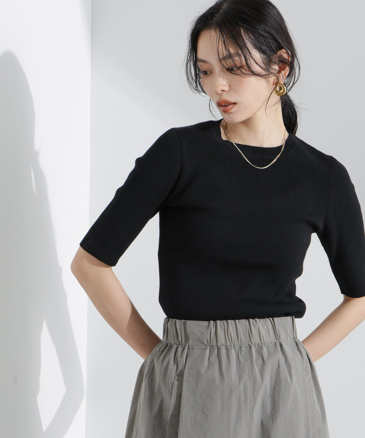 ウォッシャブルハイツイスト五分袖リブニット 6695122309