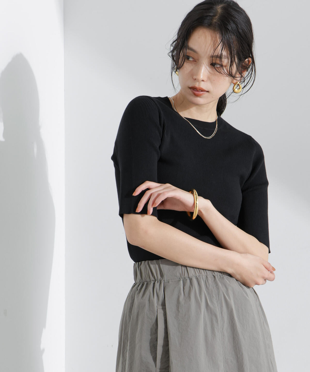 ウォッシャブルハイツイスト五分袖リブニット 6695122309