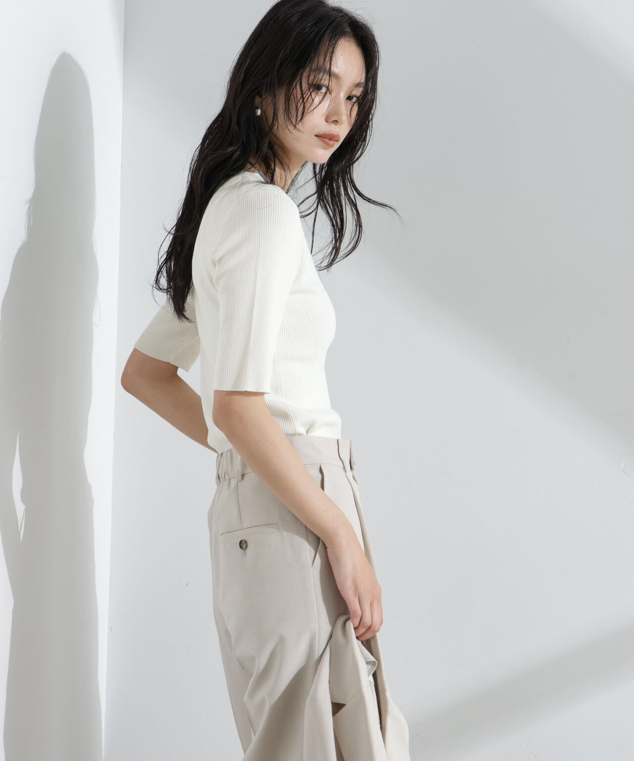 ウォッシャブルハイツイスト五分袖リブニット 6695122309