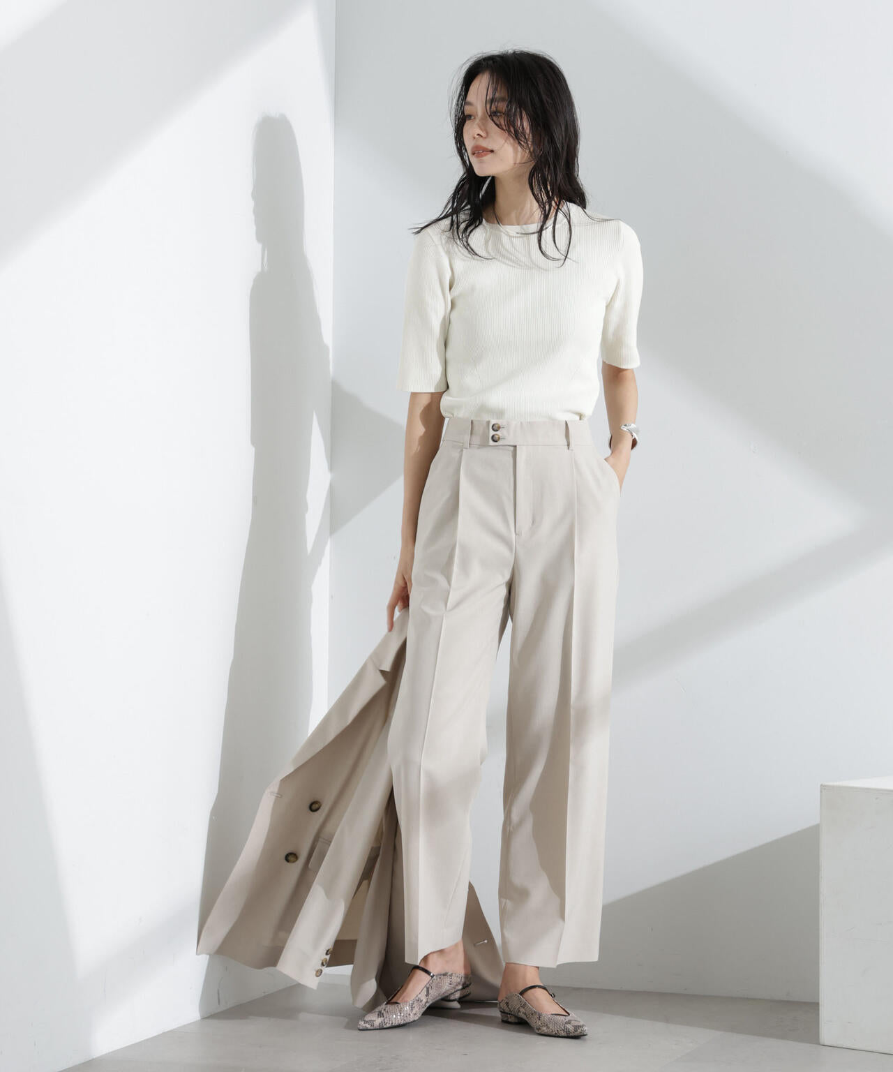 ウォッシャブルハイツイスト五分袖リブニット 6695122309