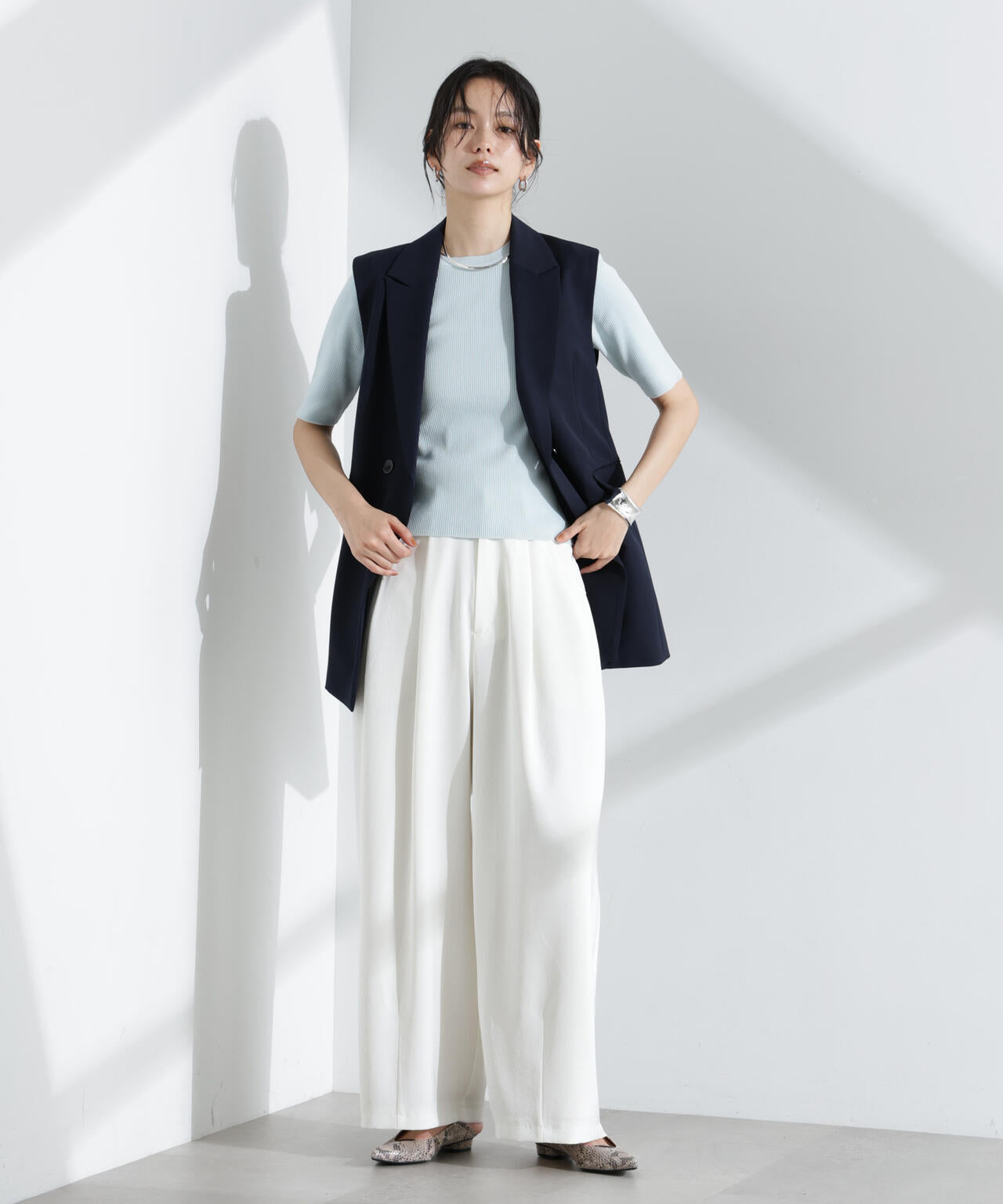 ウォッシャブルハイツイスト五分袖リブニット 6695122309