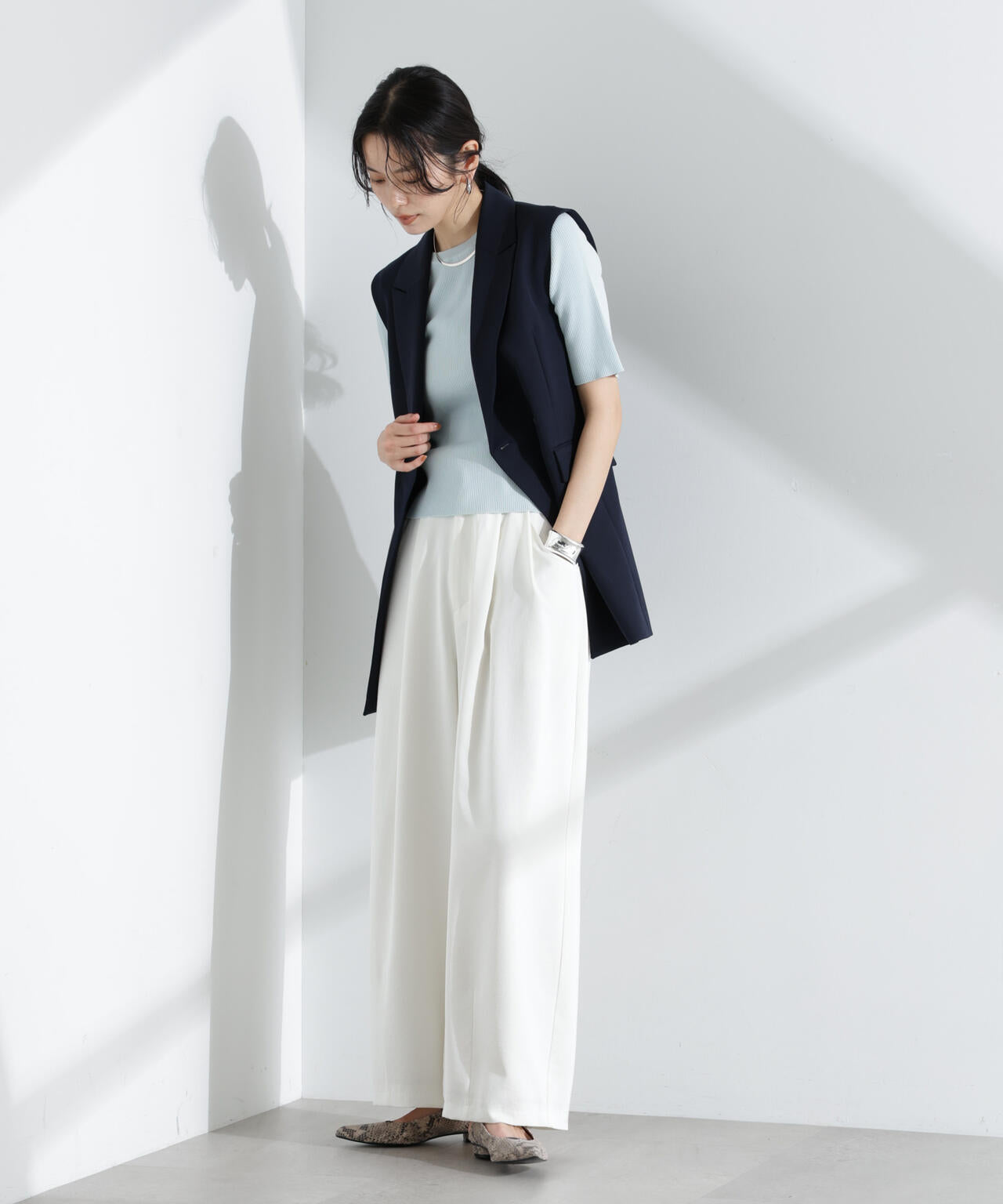 ウォッシャブルハイツイスト五分袖リブニット 6695122309