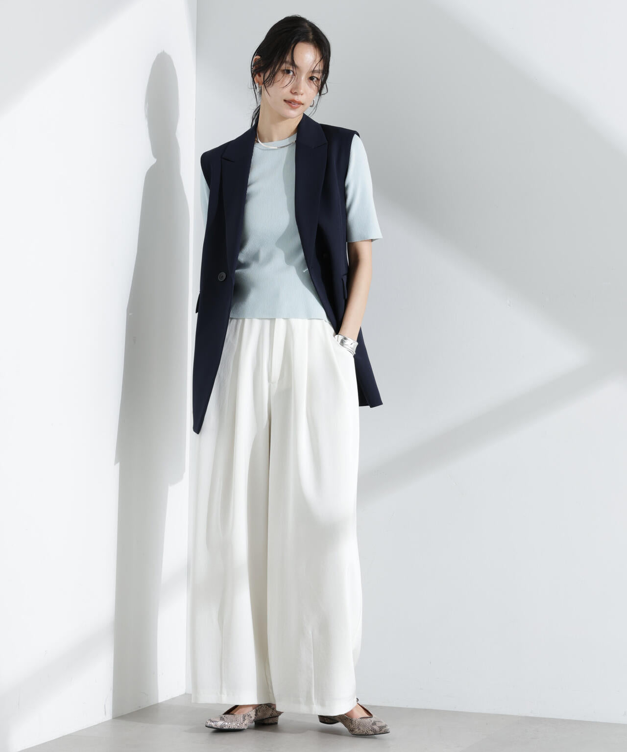 ウォッシャブルハイツイスト五分袖リブニット 6695122309