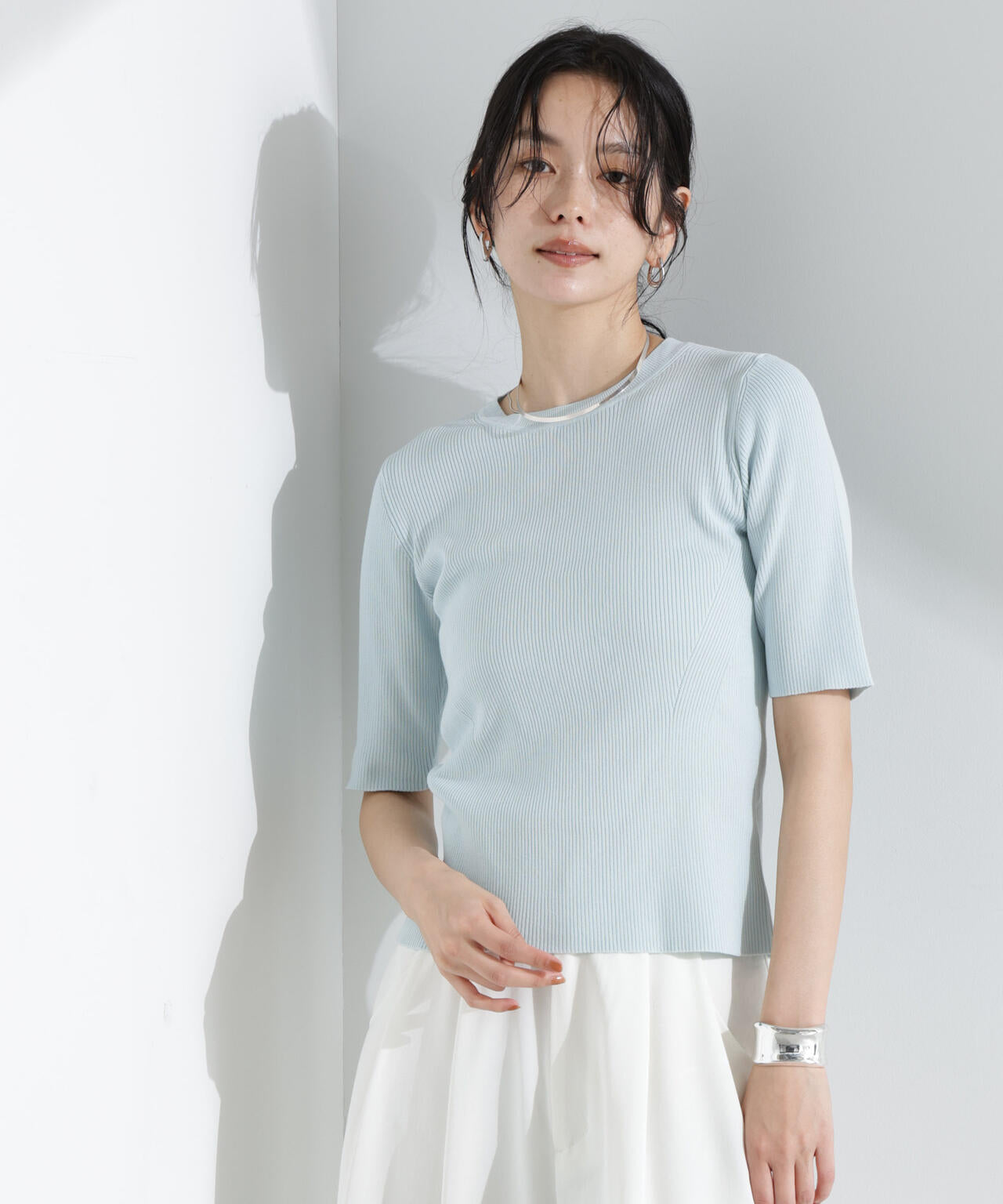 ウォッシャブルハイツイスト五分袖リブニット 6695122309