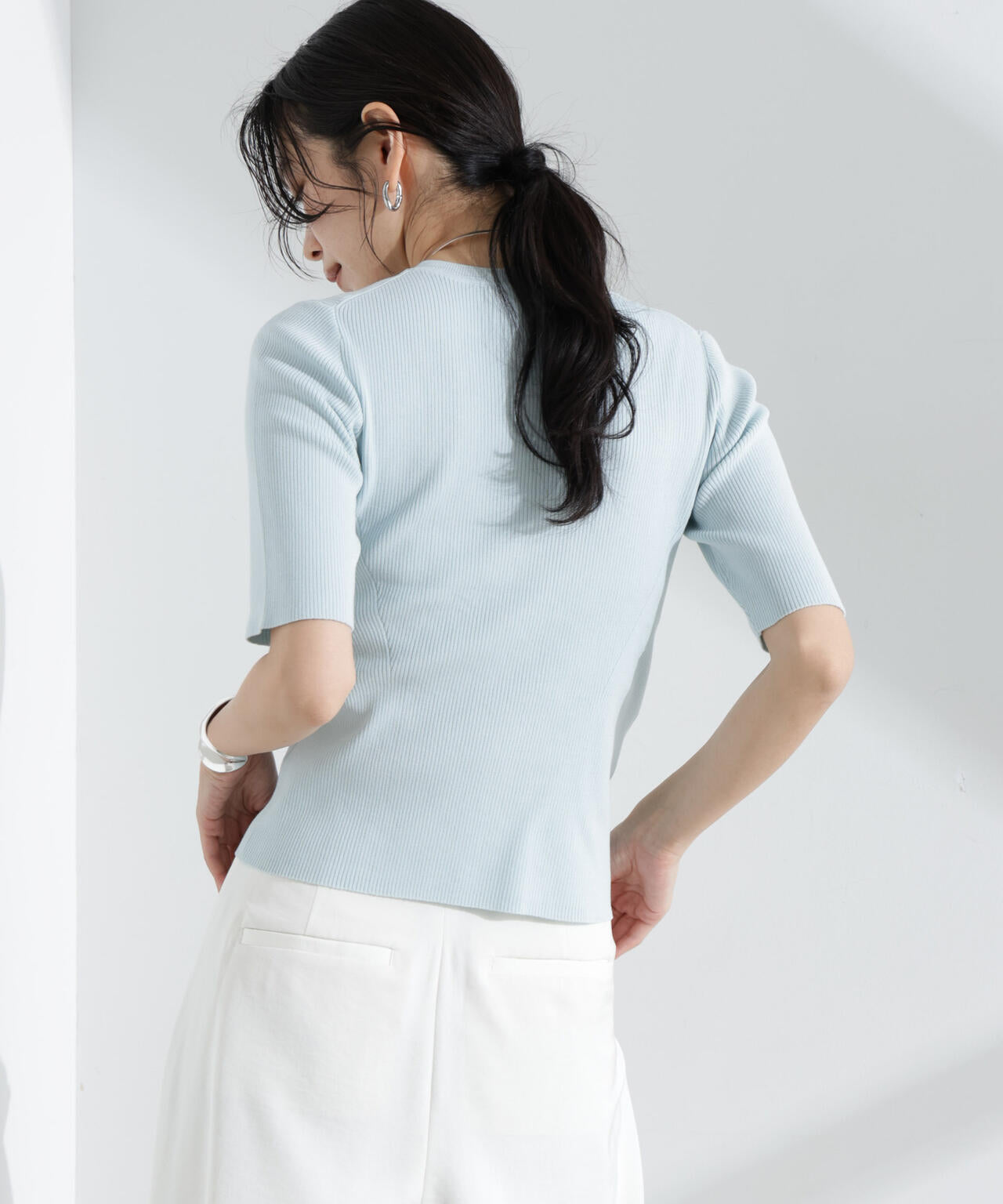 ウォッシャブルハイツイスト五分袖リブニット 6695122309