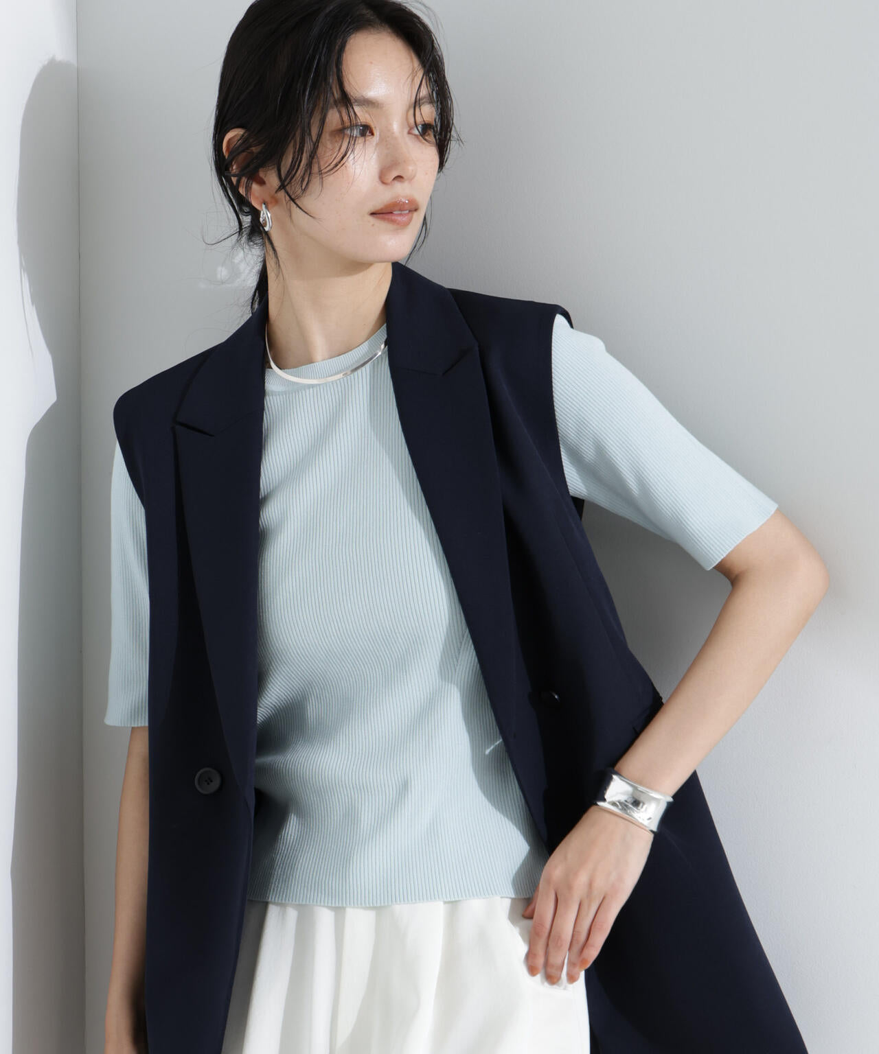 ウォッシャブルハイツイスト五分袖リブニット 6695122309