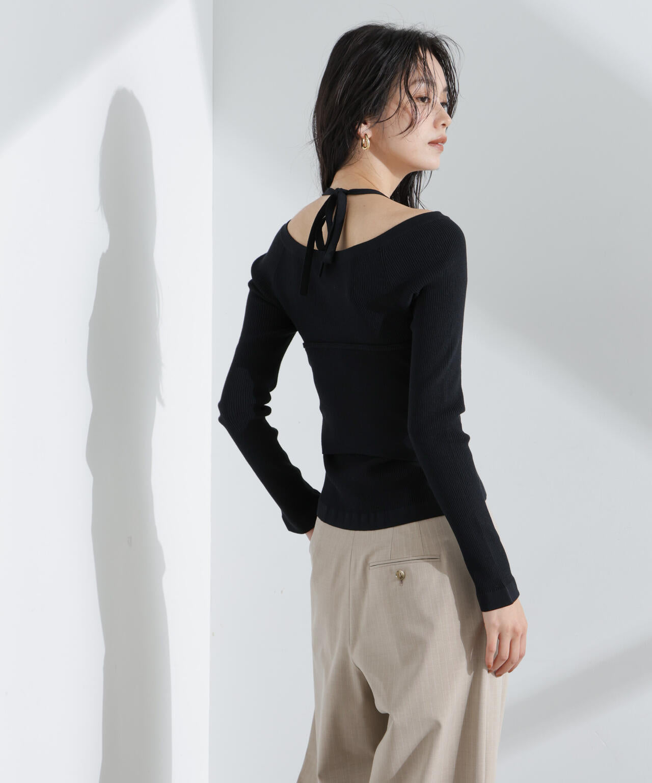 ホルターネックキャミ付きリブトップス 6695122311