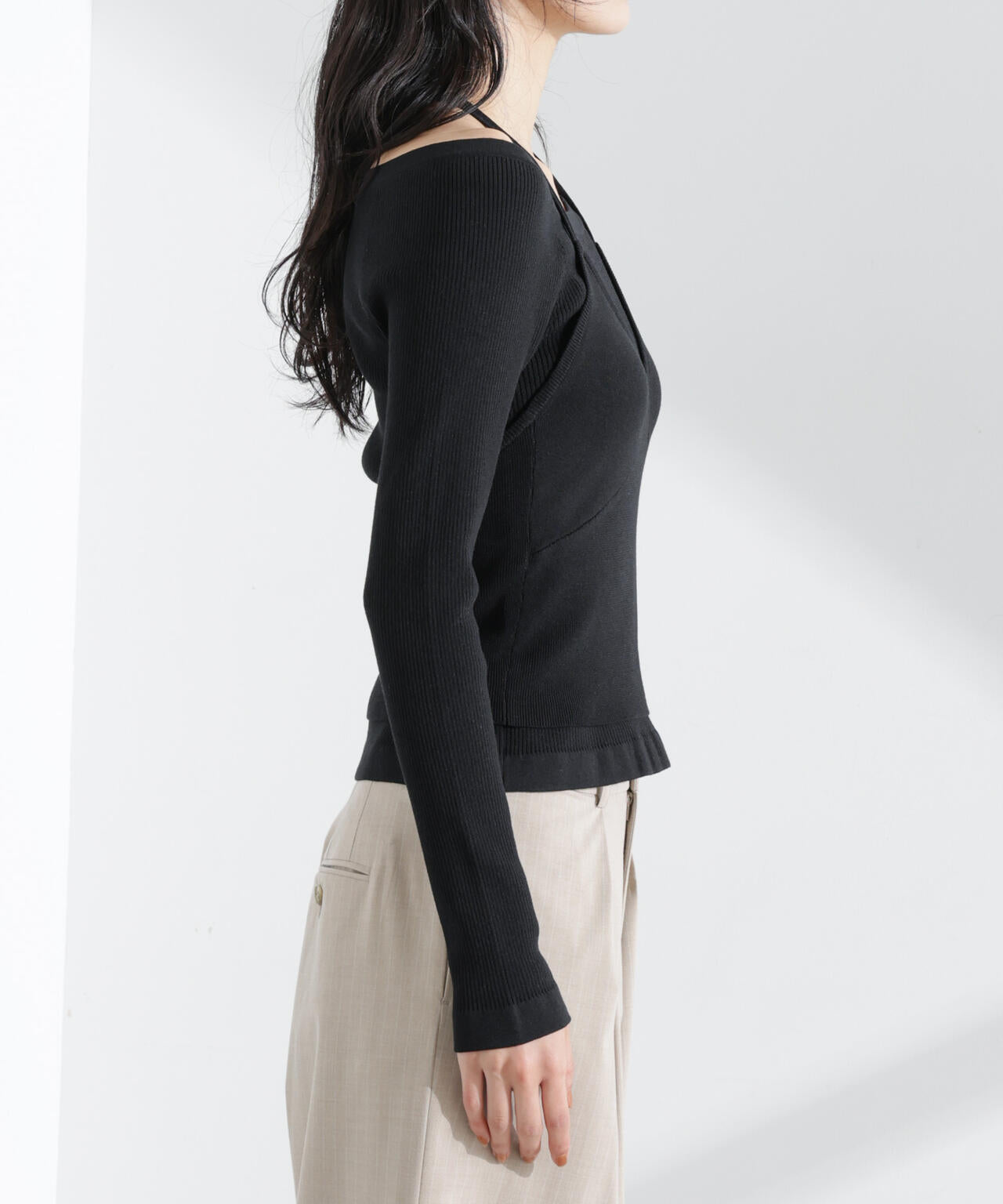 ホルターネックキャミ付きリブトップス 6695122311