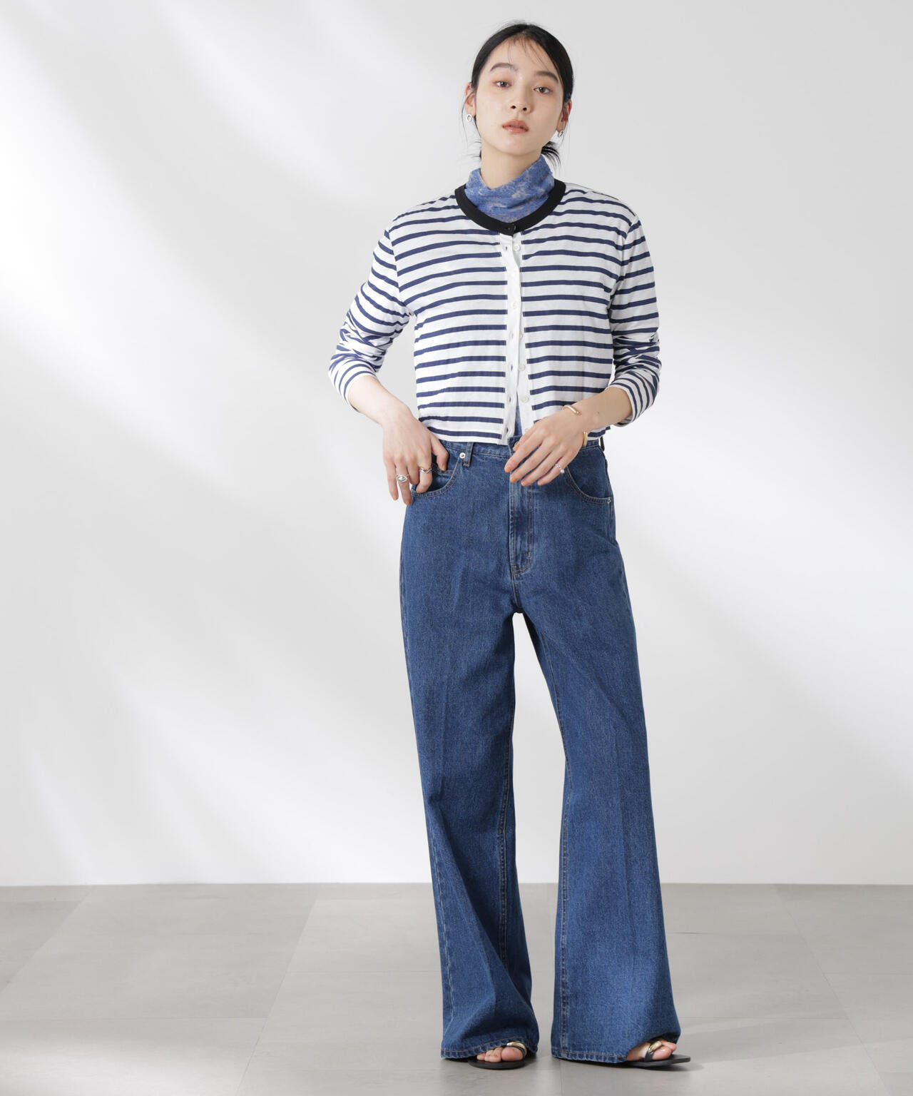 ボーダーシアーコットンカーディガン 6695123310