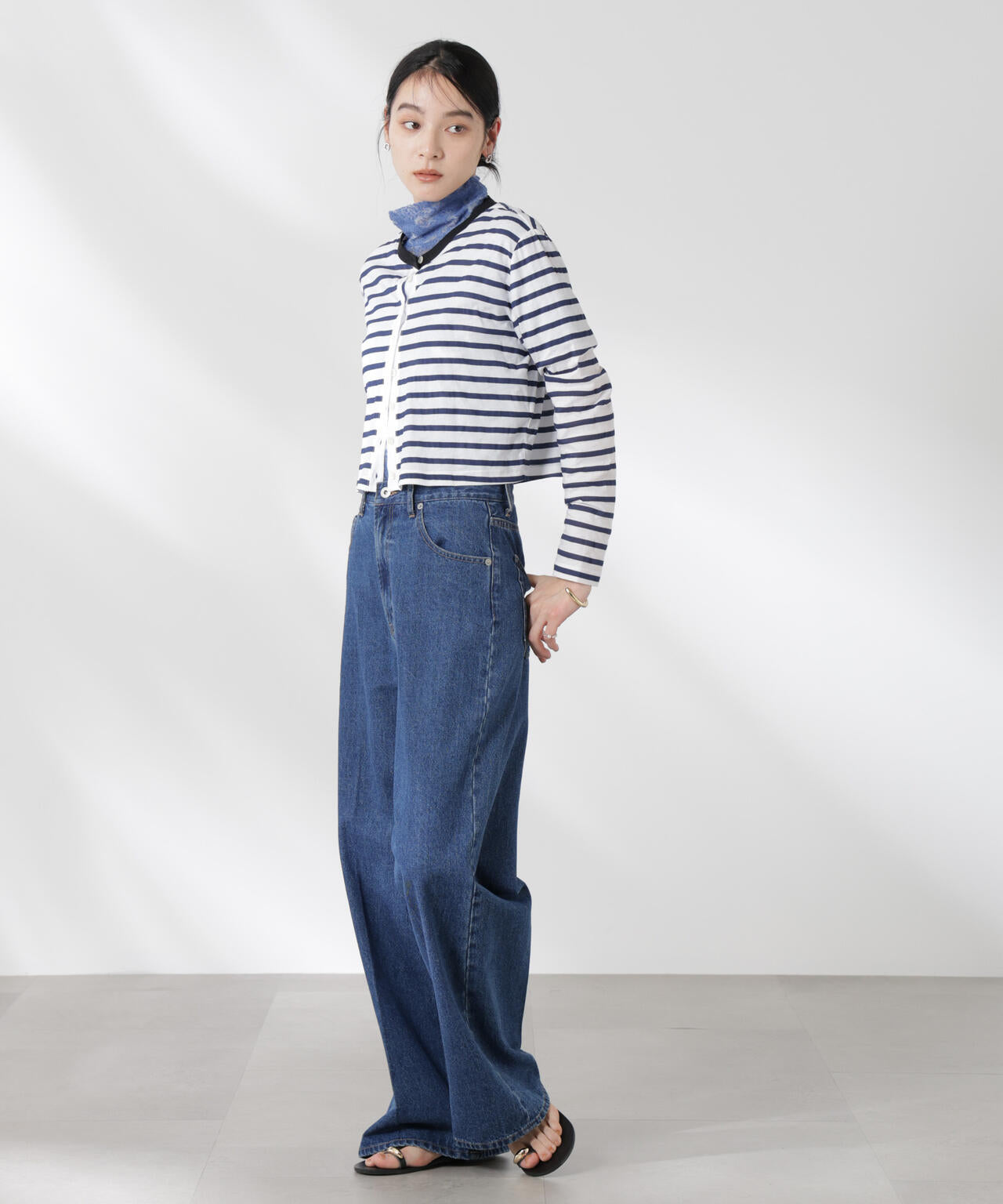 ボーダーシアーコットンカーディガン 6695123310