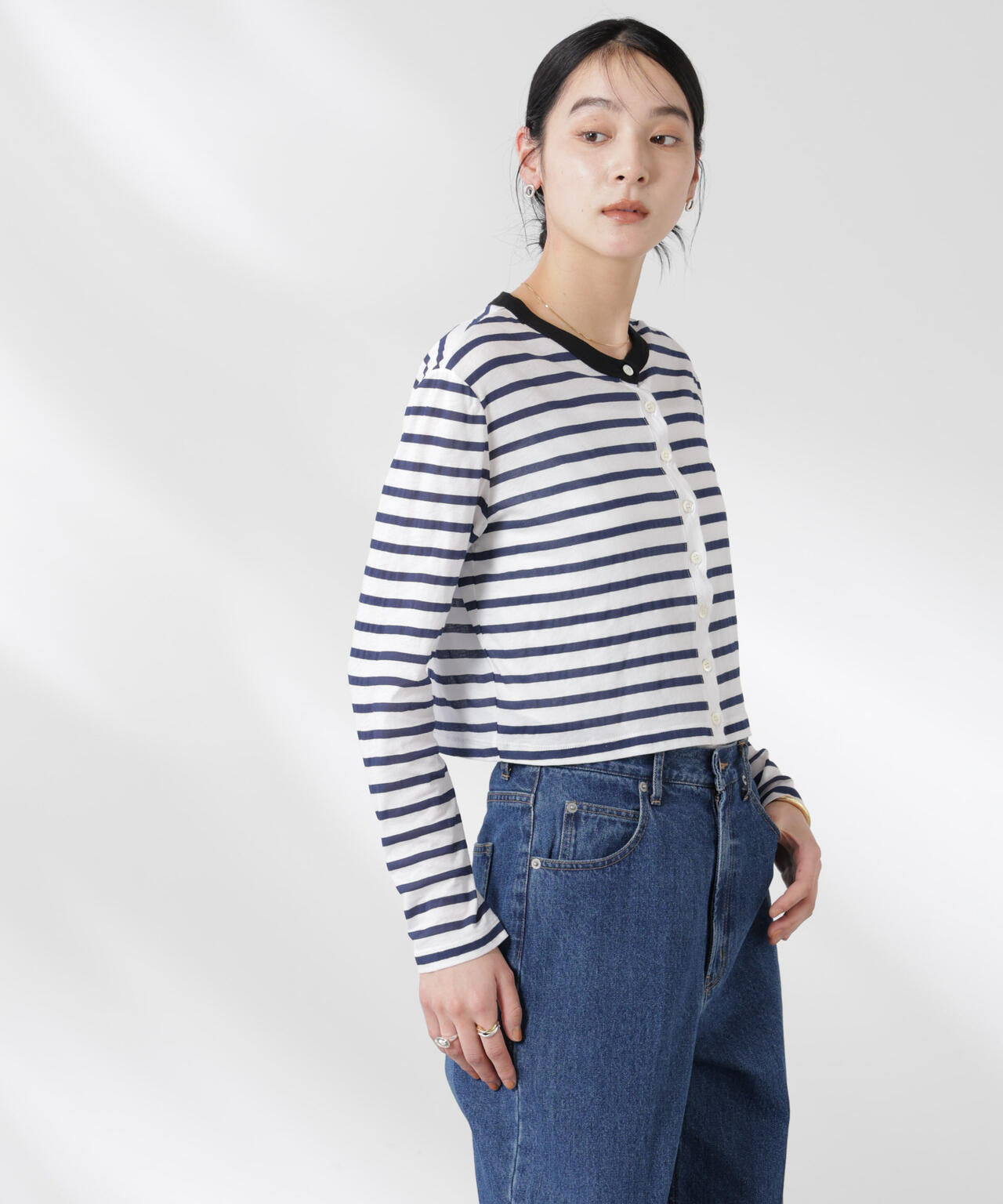 ボーダーシアーコットンカーディガン 6695123310