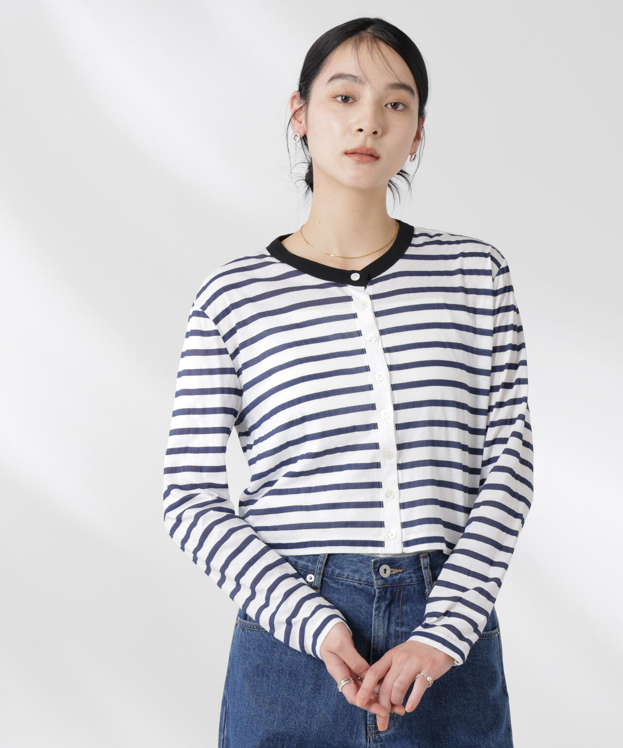 ボーダーシアーコットンカーディガン 6695123310