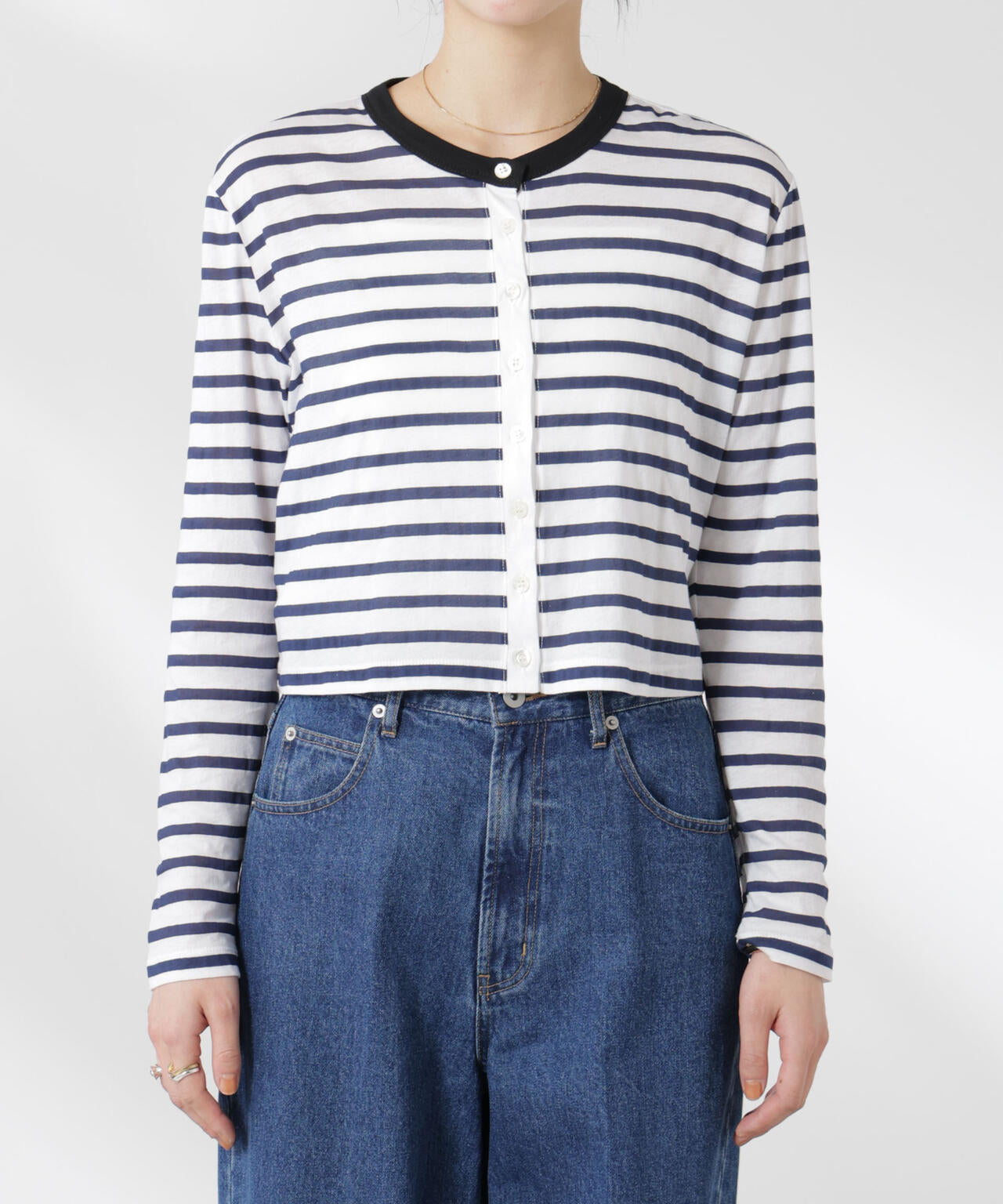 ボーダーシアーコットンカーディガン 6695123310