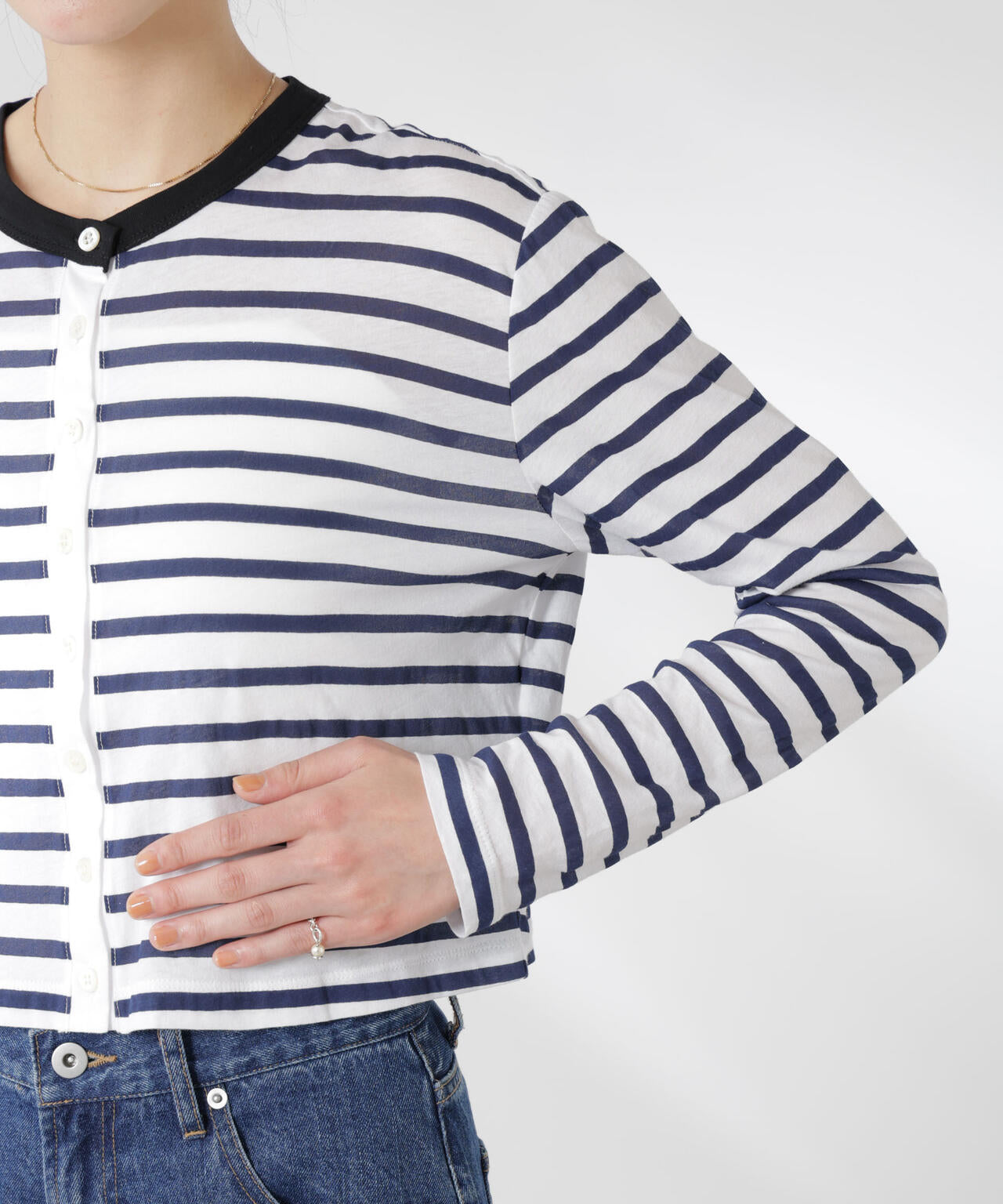 ボーダーシアーコットンカーディガン 6695123310