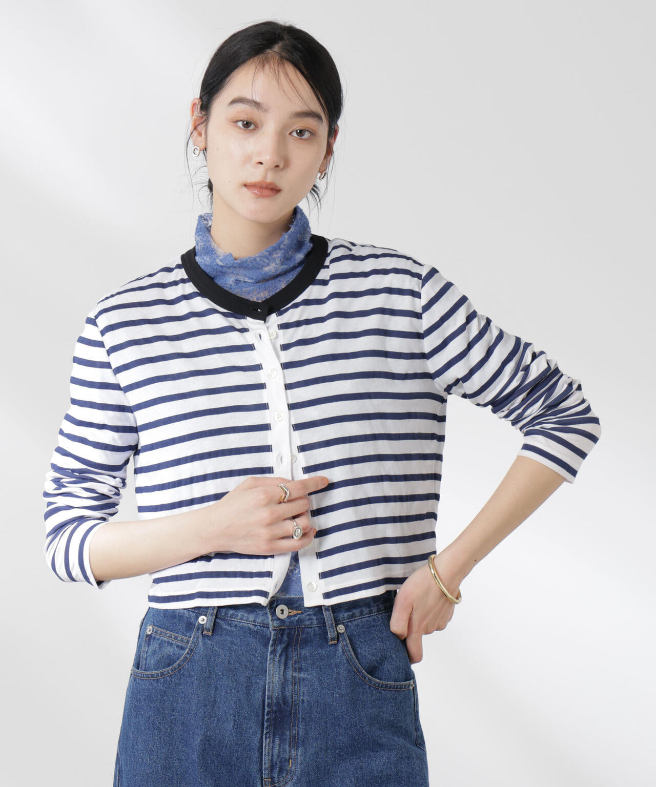 ボーダーシアーコットンカーディガン 6695123310