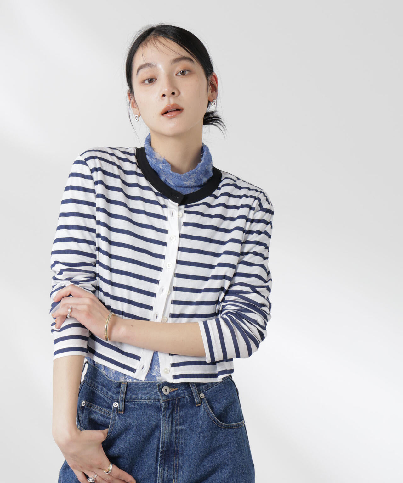 ボーダーシアーコットンカーディガン 6695123310